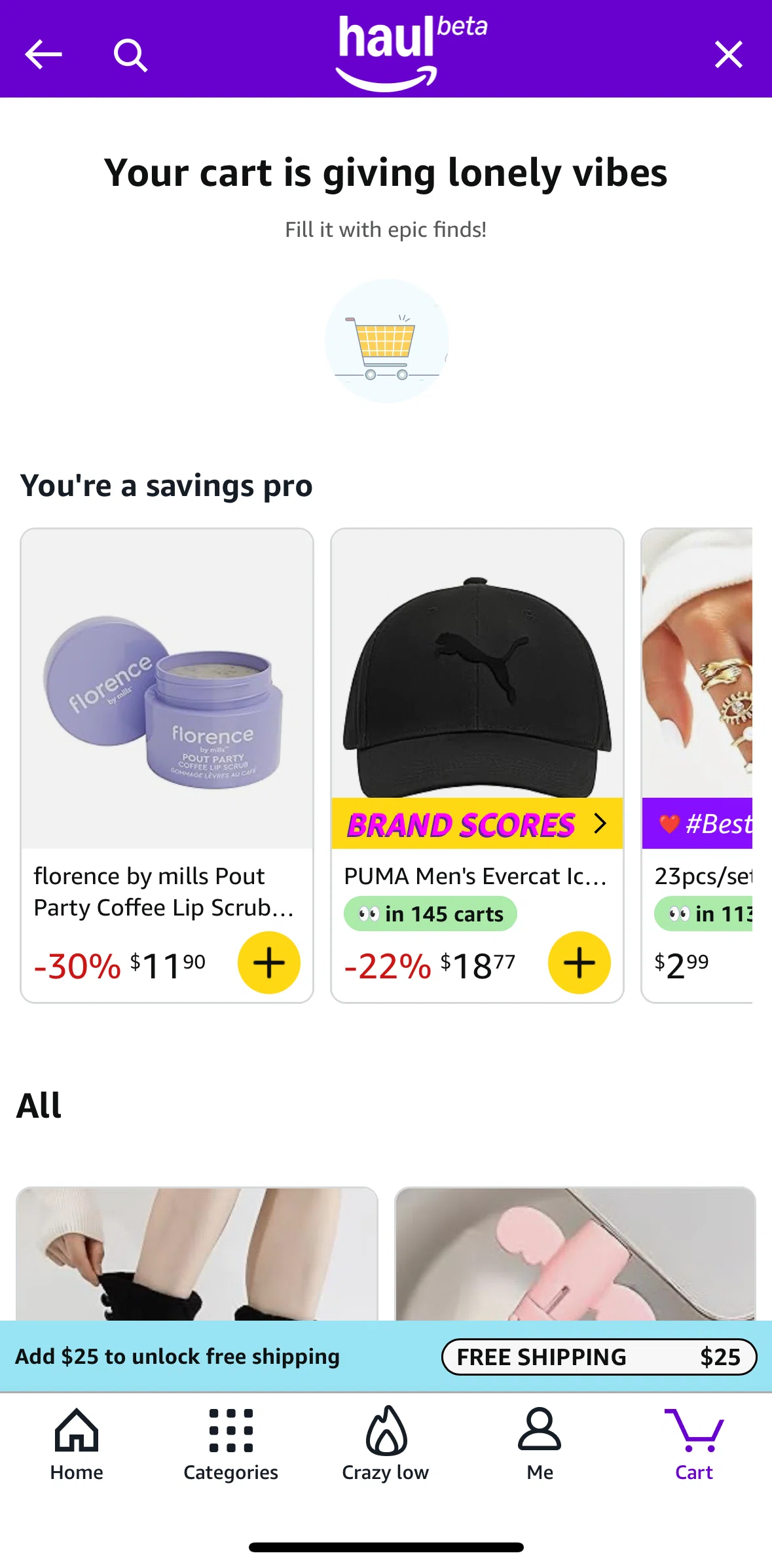 Amazon Shopping Screen screen in the Cart (Haul) flow