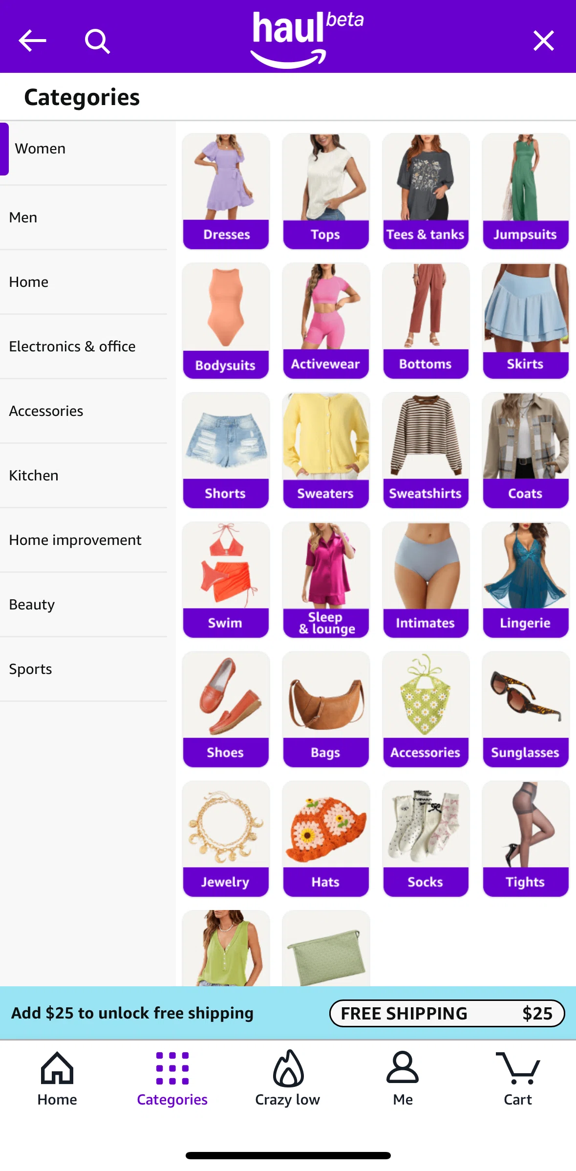 Amazon Shopping Screen screen in the Categories (Haul) flow