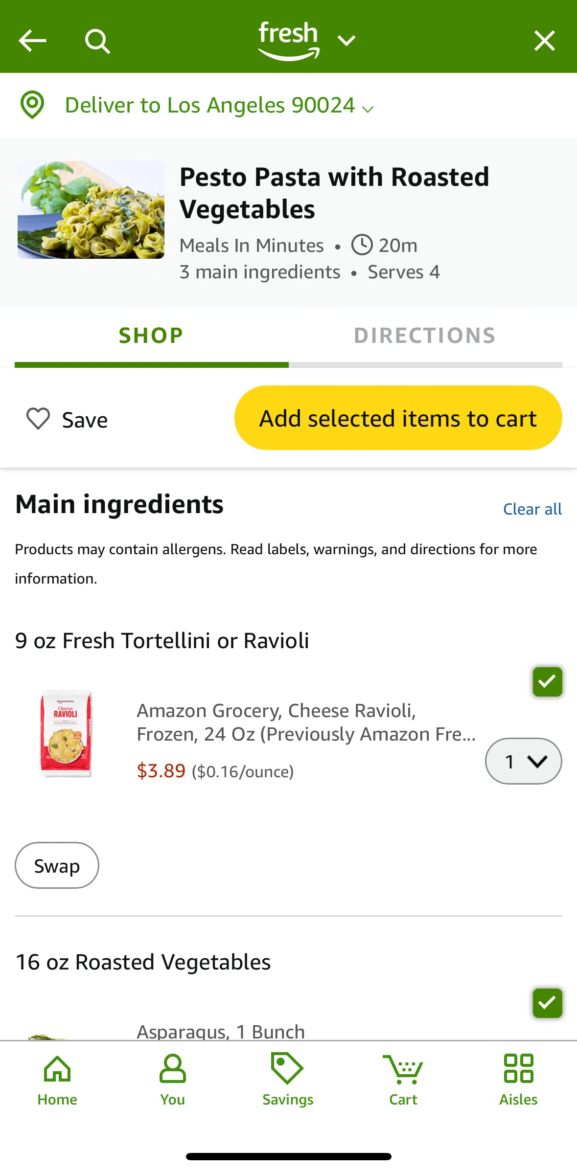 Amazon Shopping Screen screen in the Changing quantity (recipes) flow