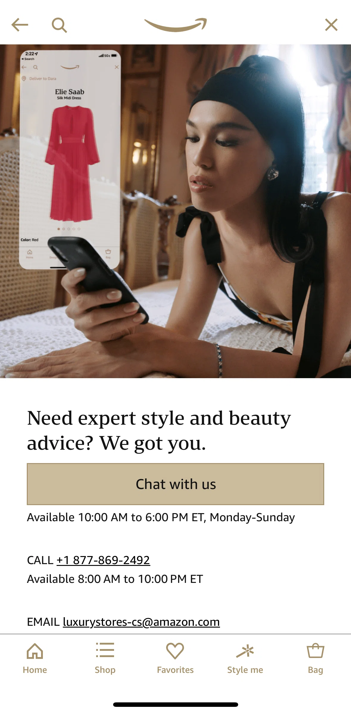 Amazon Shopping Screen screen in the Chatting with a luxury ambassador flow