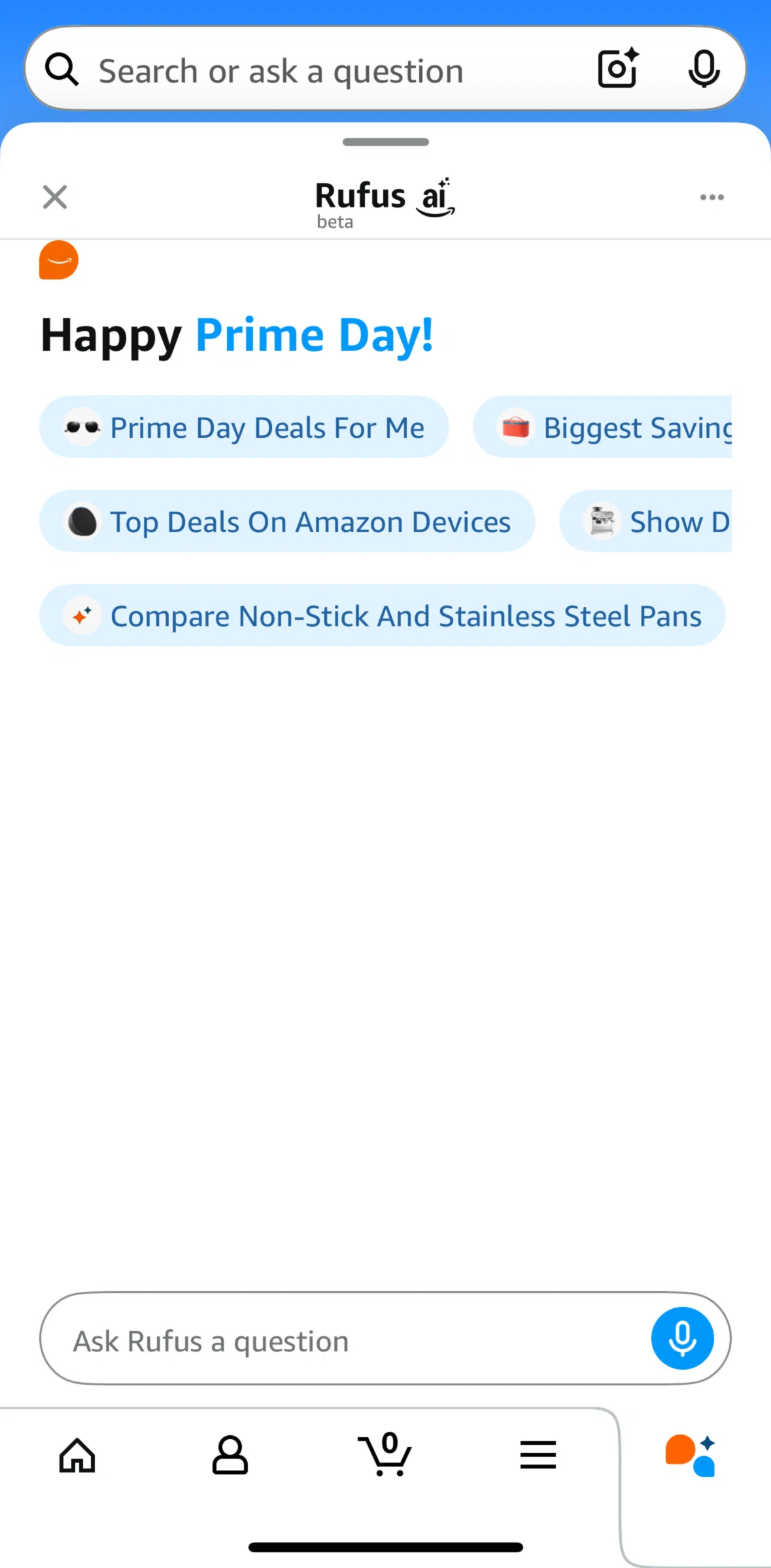 Amazon Shopping Screen screen in the Clearing chat history flow