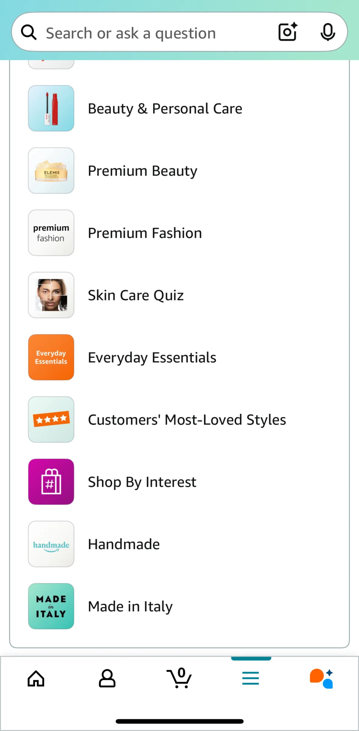 Amazon Shopping Screen screen in the Completing a skin care quiz flow