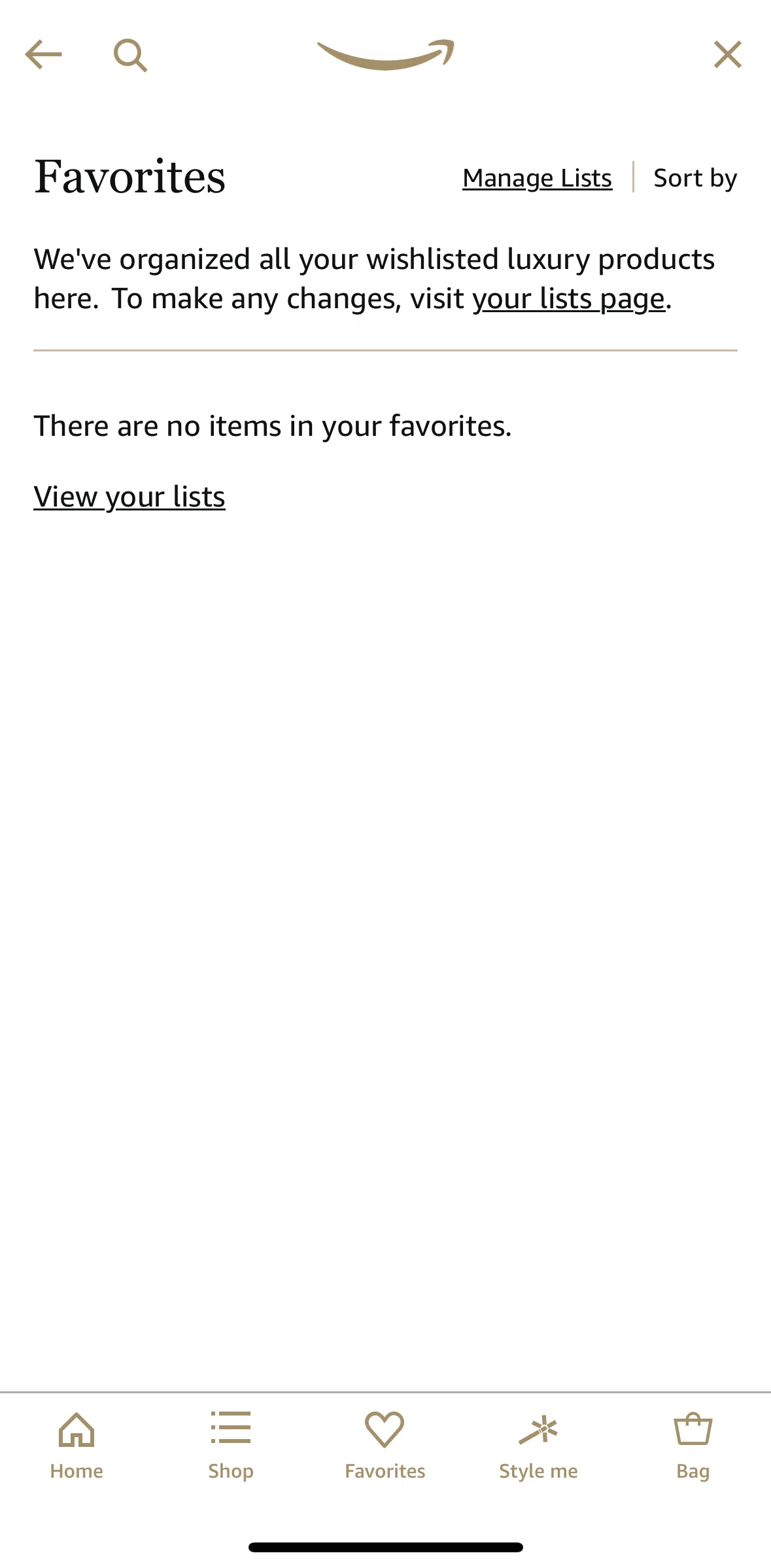 Amazon Shopping Screen screen in the Favorites flow