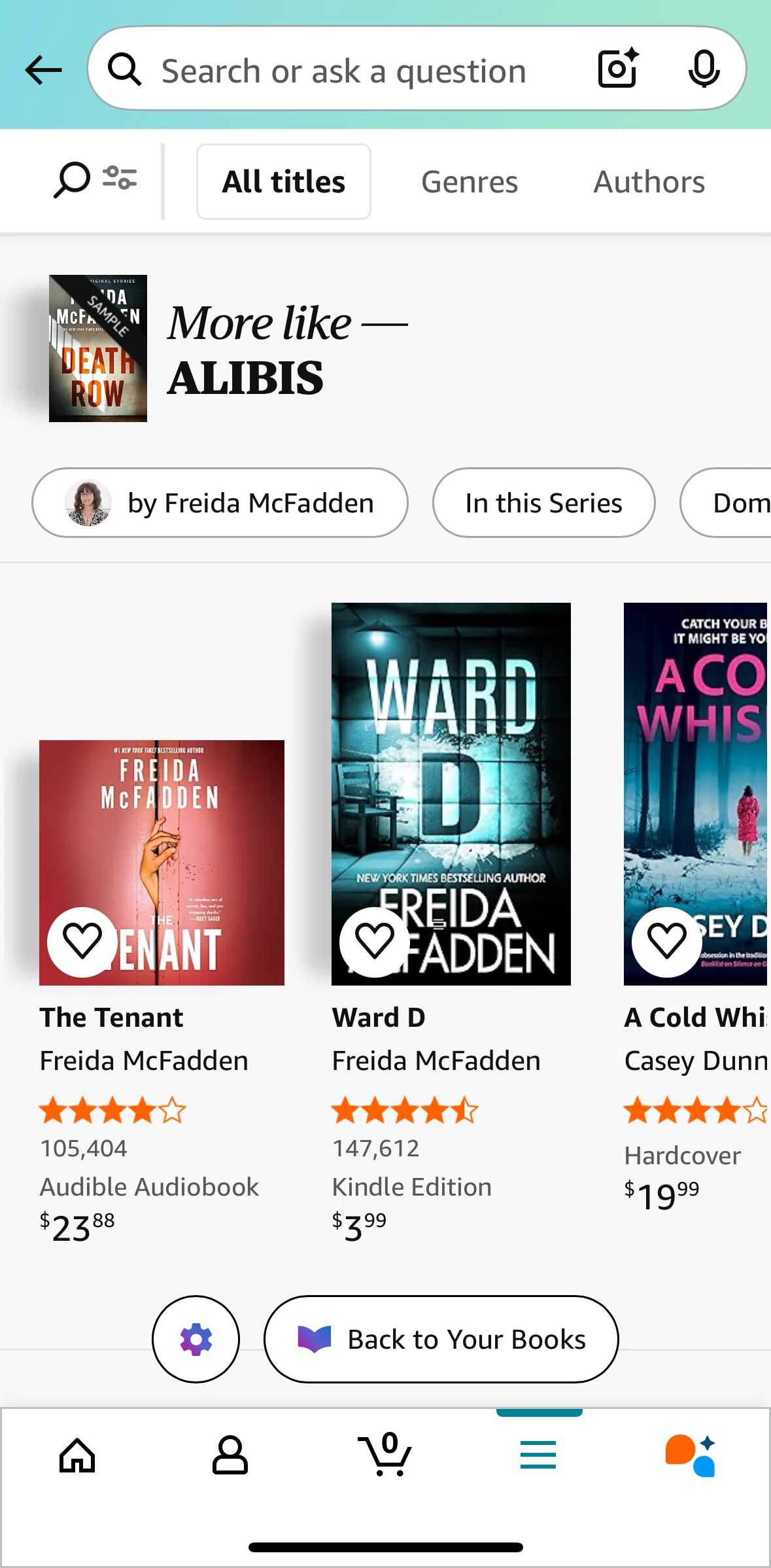 Amazon Shopping Screen screen in the Filtering book recommendations flow