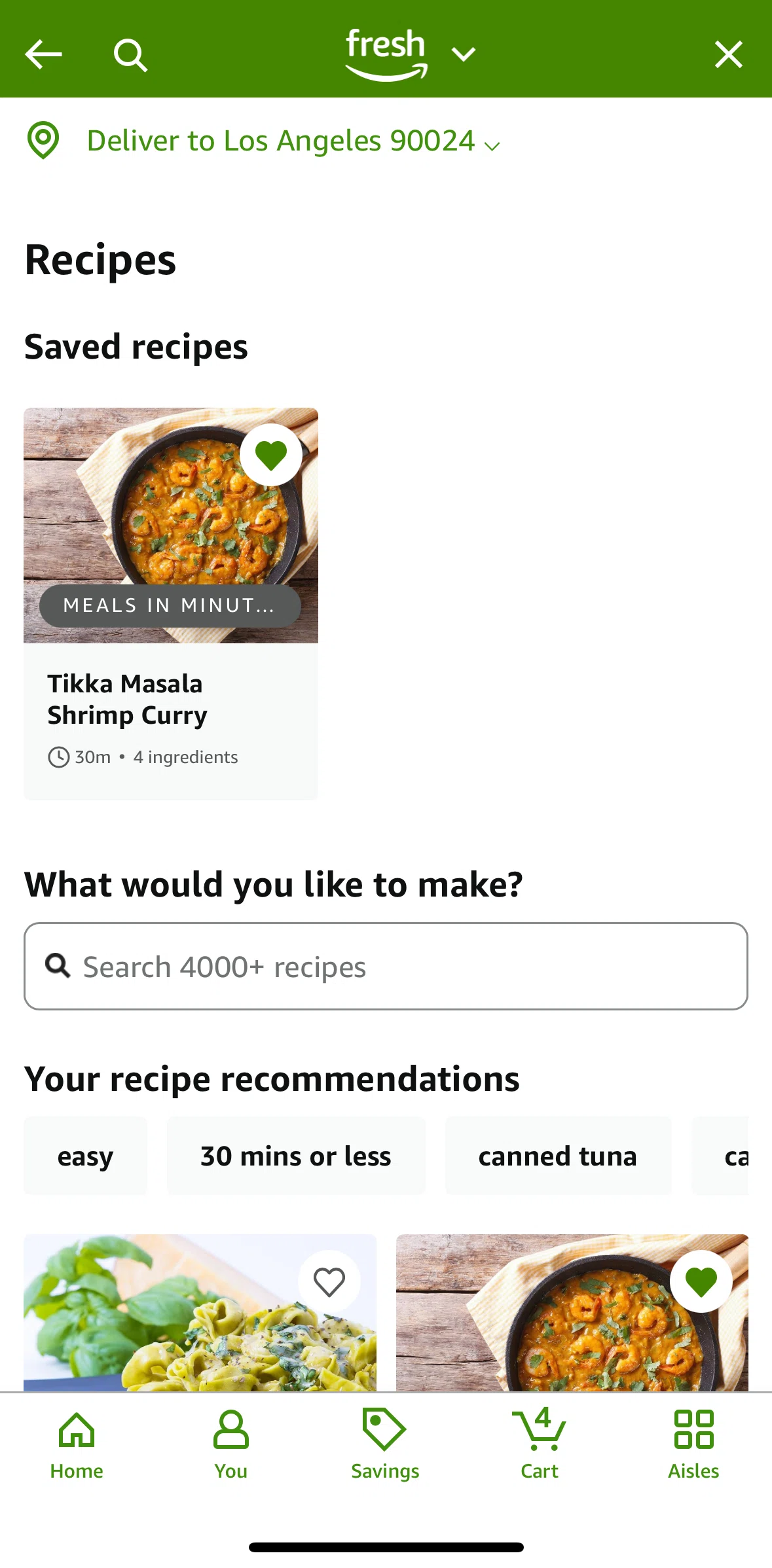 Amazon Shopping Screen screen in the Filtering recipes flow