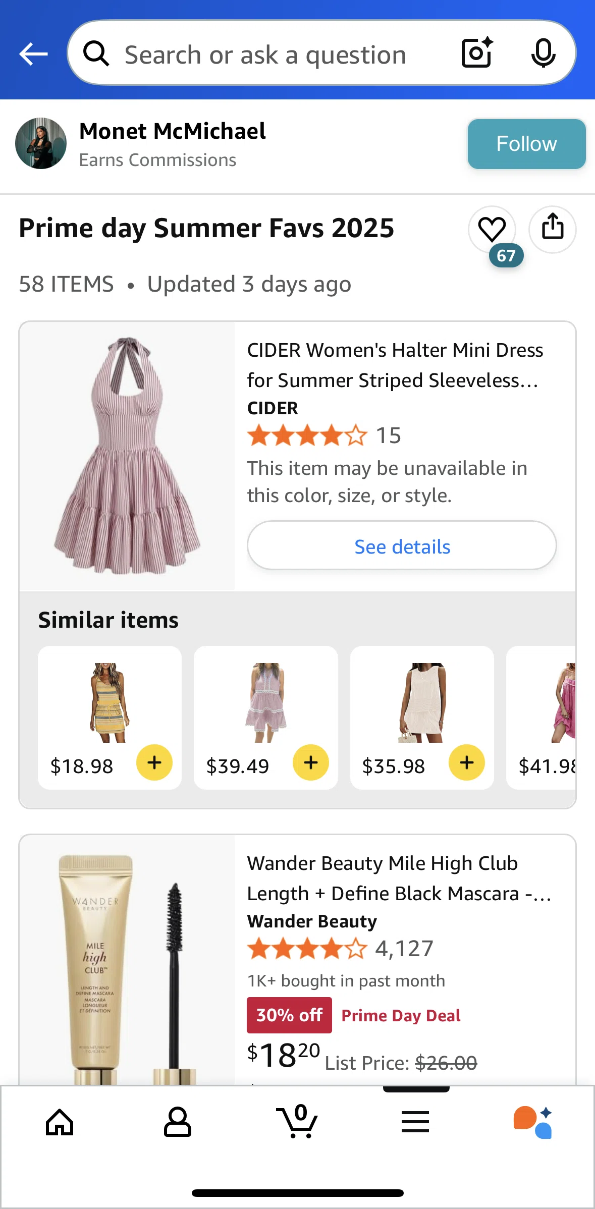 Amazon Shopping Screen screen in the Following a creator flow