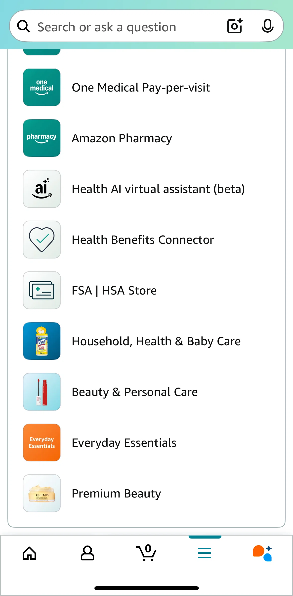 Amazon Shopping Screen screen in the FSA | HSA store flow