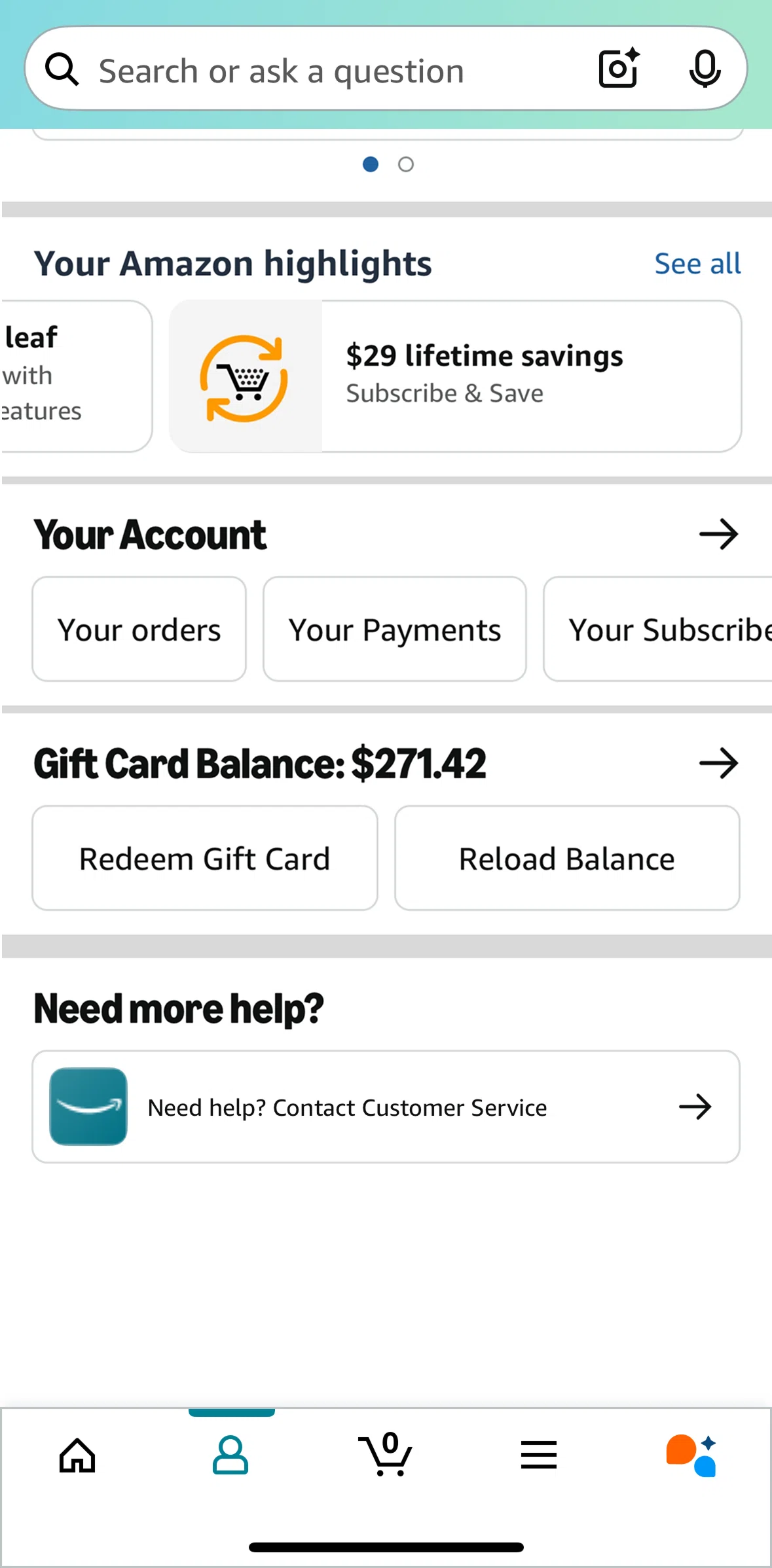 Amazon Shopping Screen screen in the Gift card balance flow