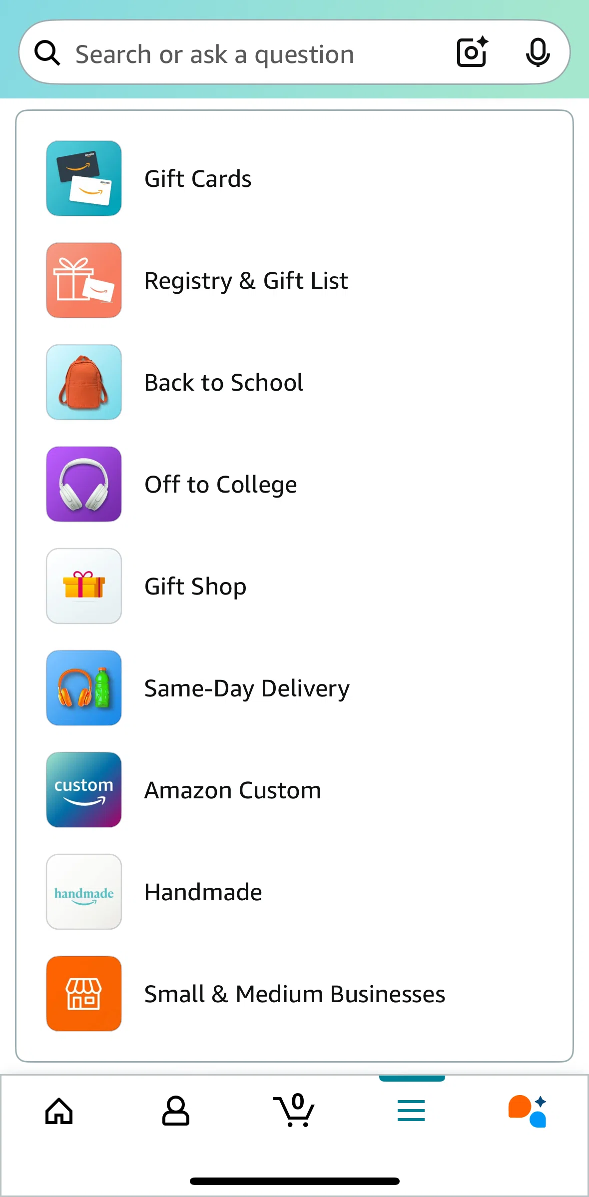 Amazon Shopping Screen screen in the Handmade flow
