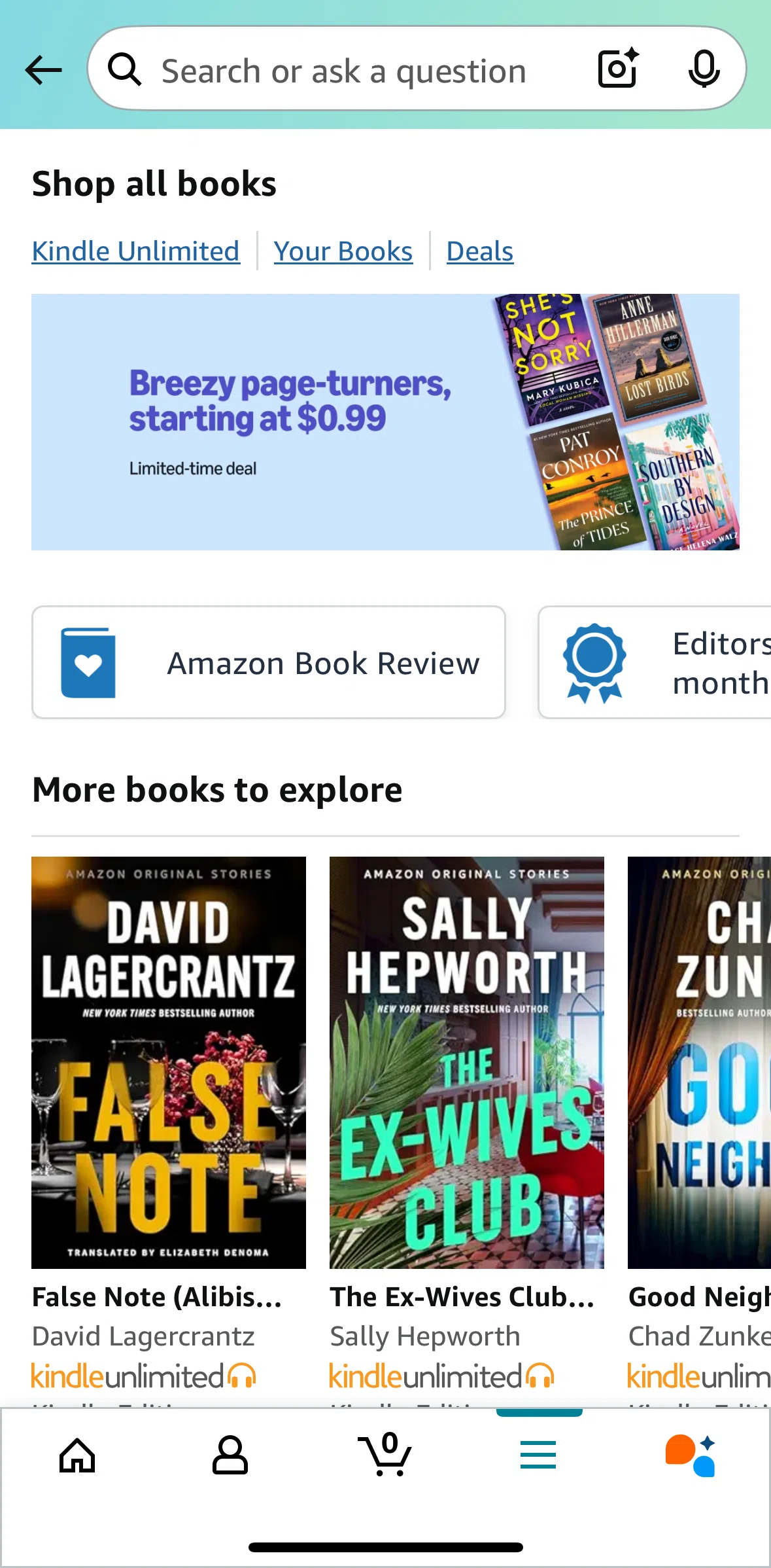 Amazon Shopping Screen screen in the Kindle Unlimited flow