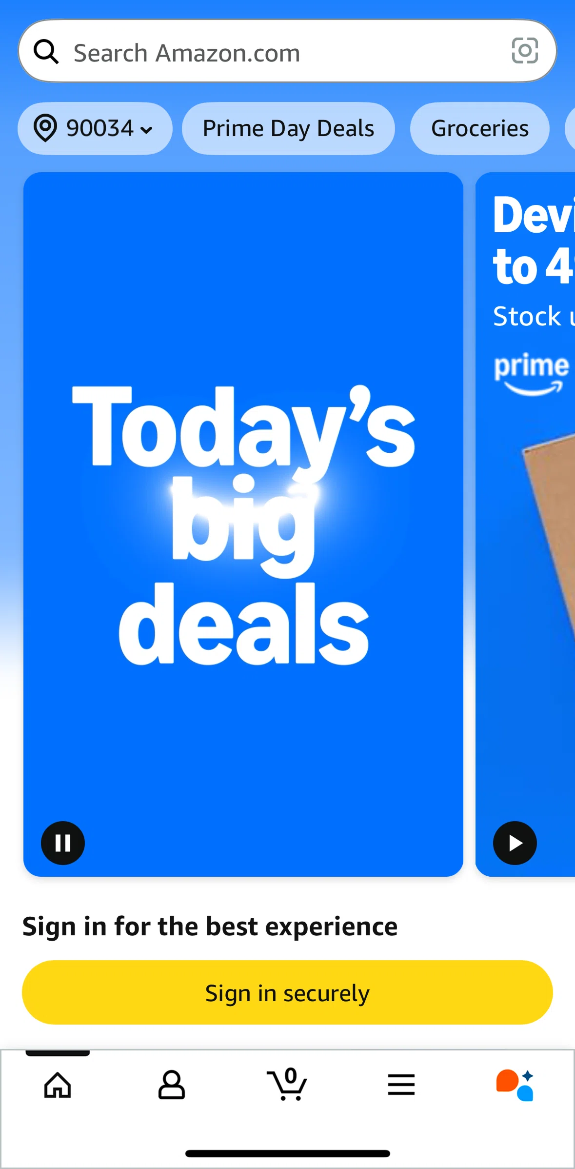 Amazon Shopping Screen screen in the Logging in flow