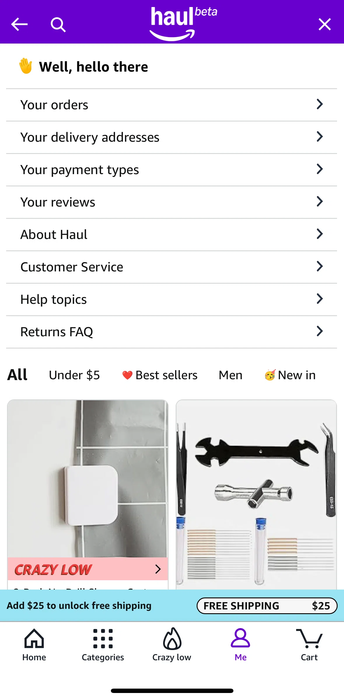 Amazon Shopping Screen screen in the Me flow