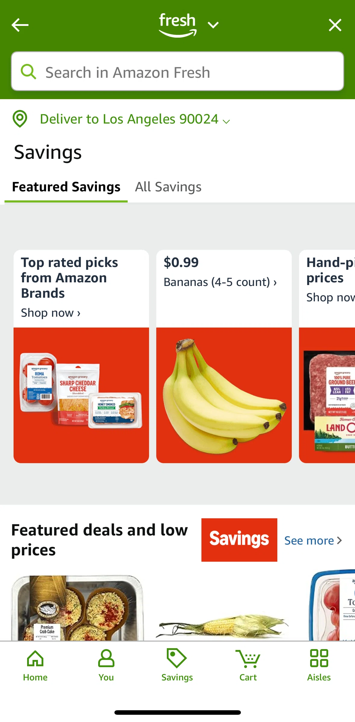 Amazon Shopping Screen screen in the Savings flow
