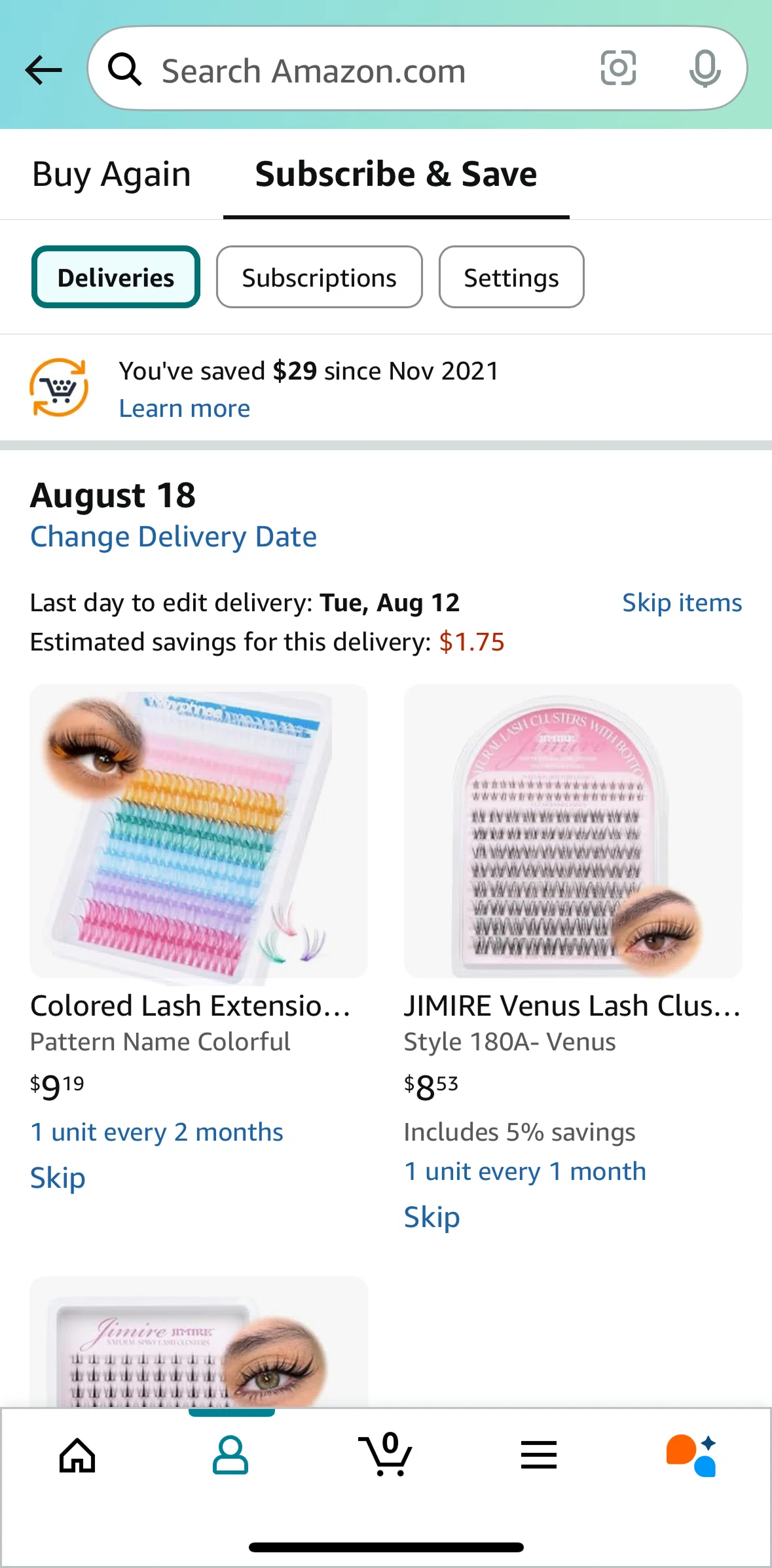Amazon Shopping Screen screen in the Skipping subscriptions flow