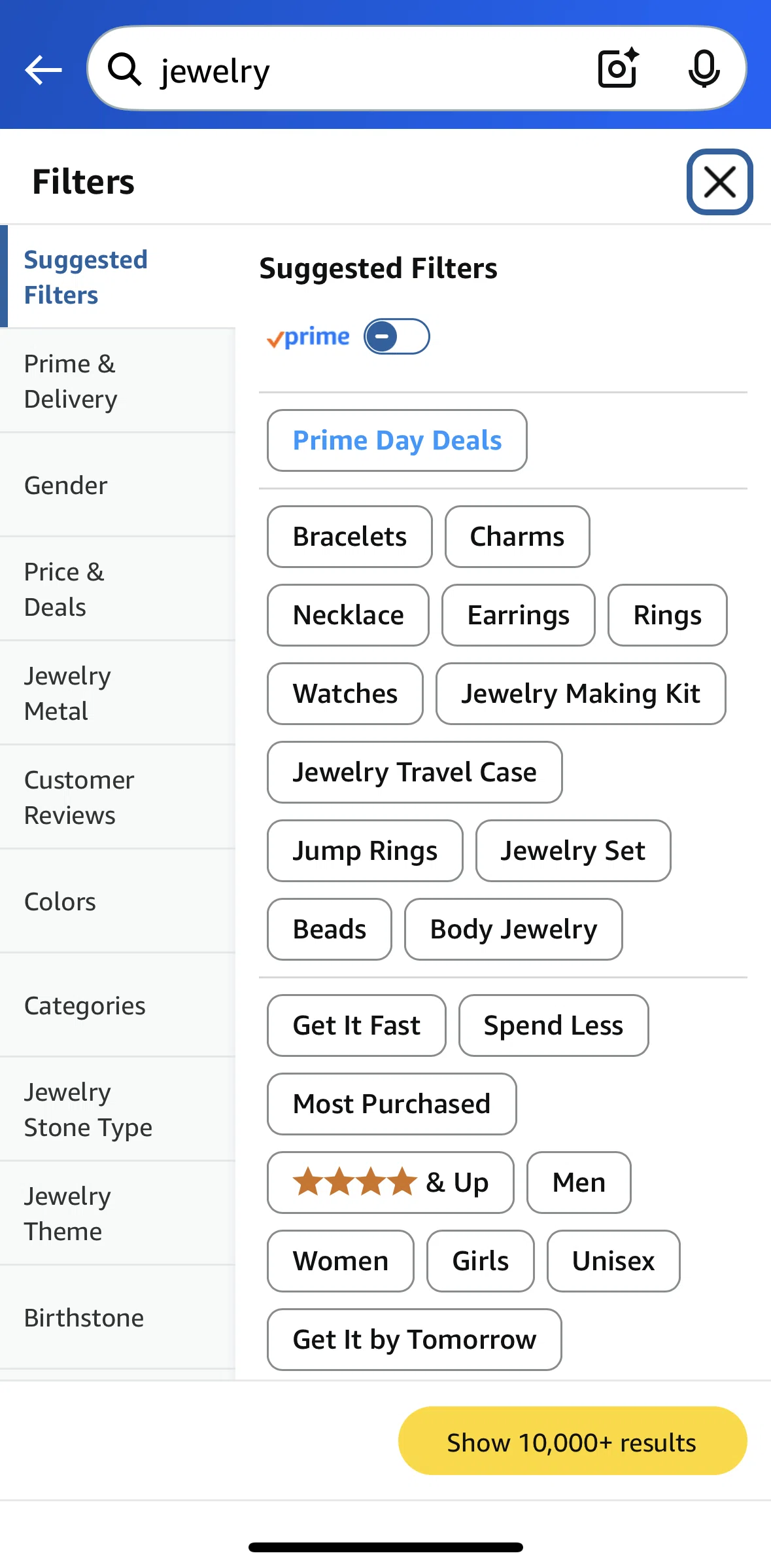 Amazon Shopping Screen screen in the Sorting products (search) flow