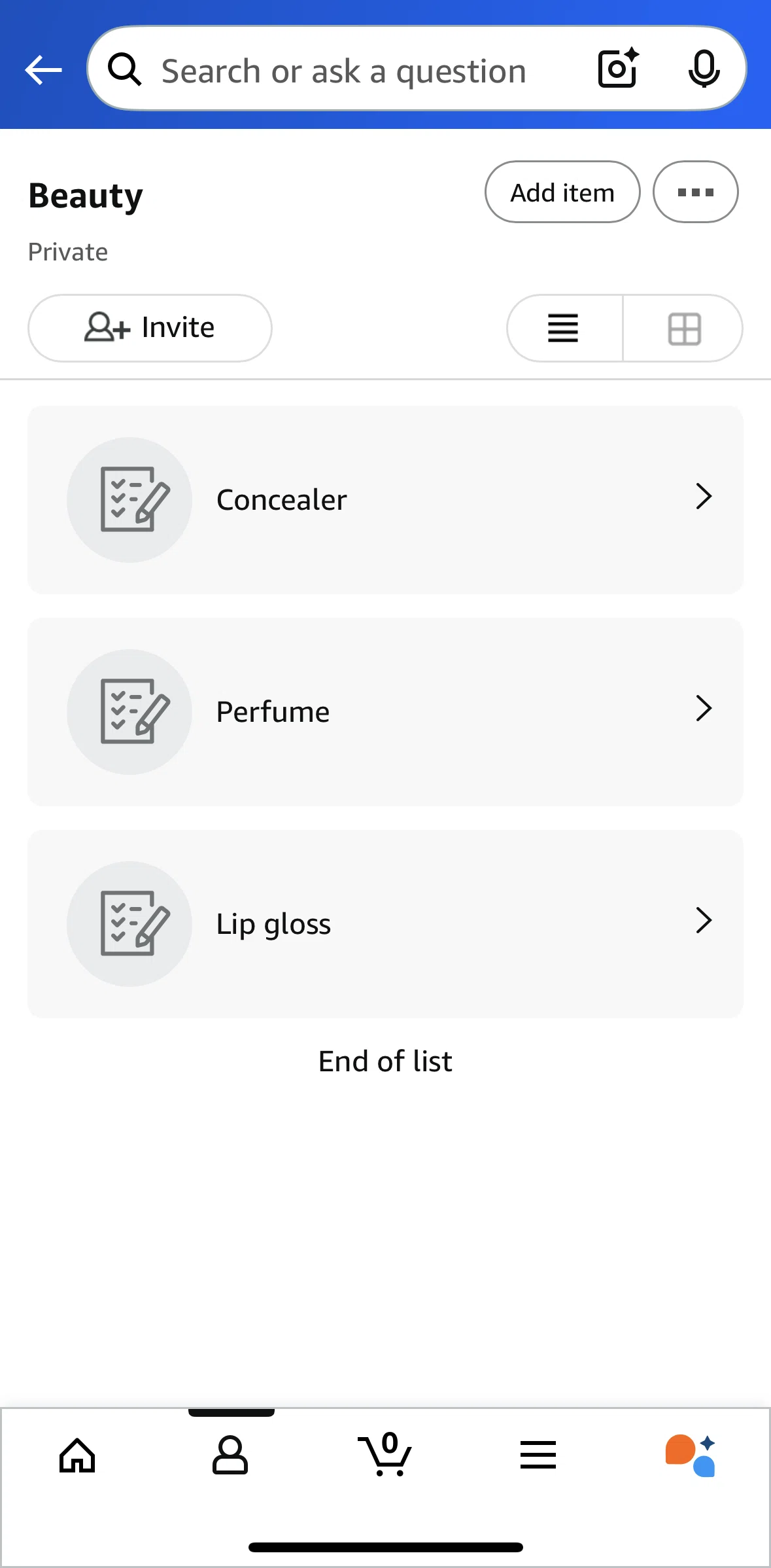 Amazon Shopping Screen screen in the Switching list view flow