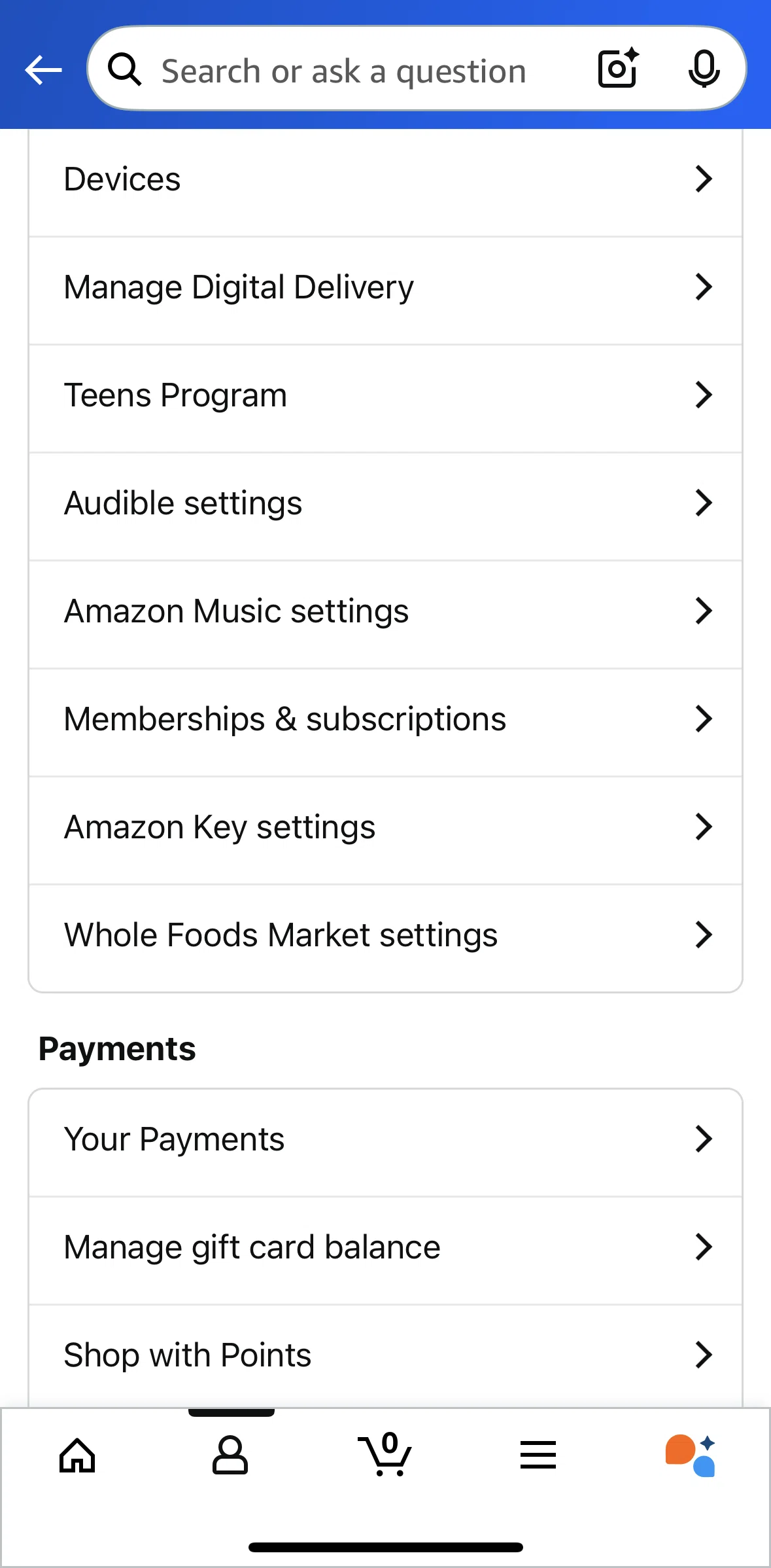 Amazon Shopping Screen screen in the Updating preferences (Whole Foods Market) flow
