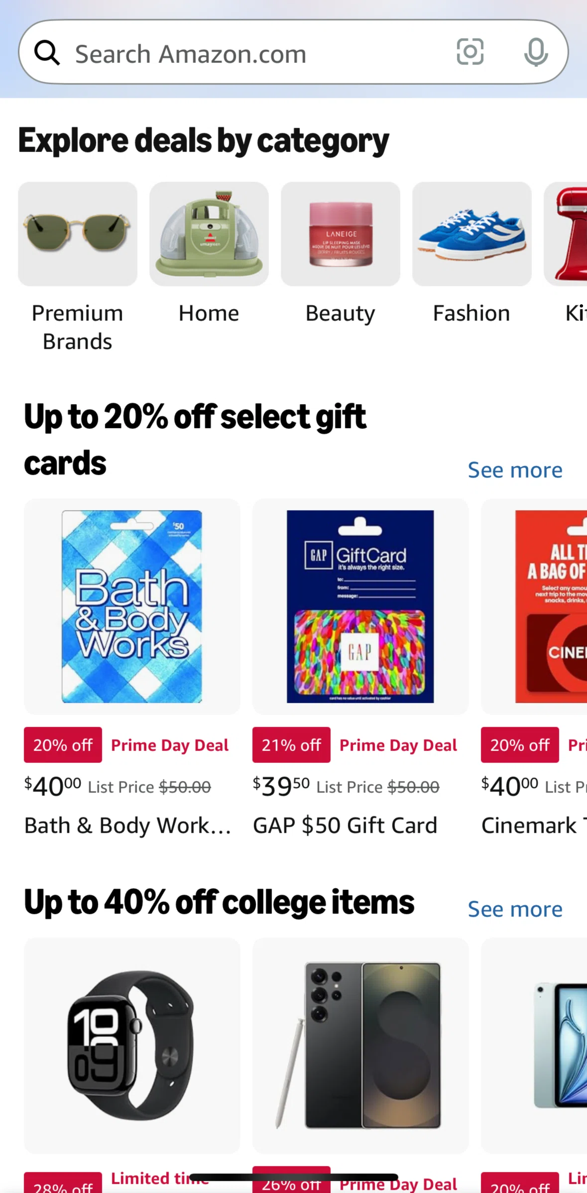 Amazon Shopping Screen screen in the View category flow