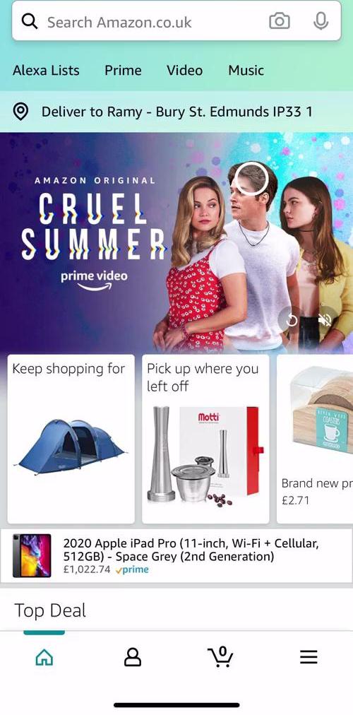 Amazon Home screen in the Buying Something flow