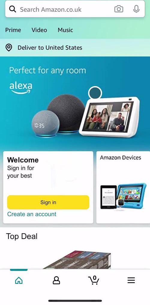 Amazon Home screen in the Onboarding flow