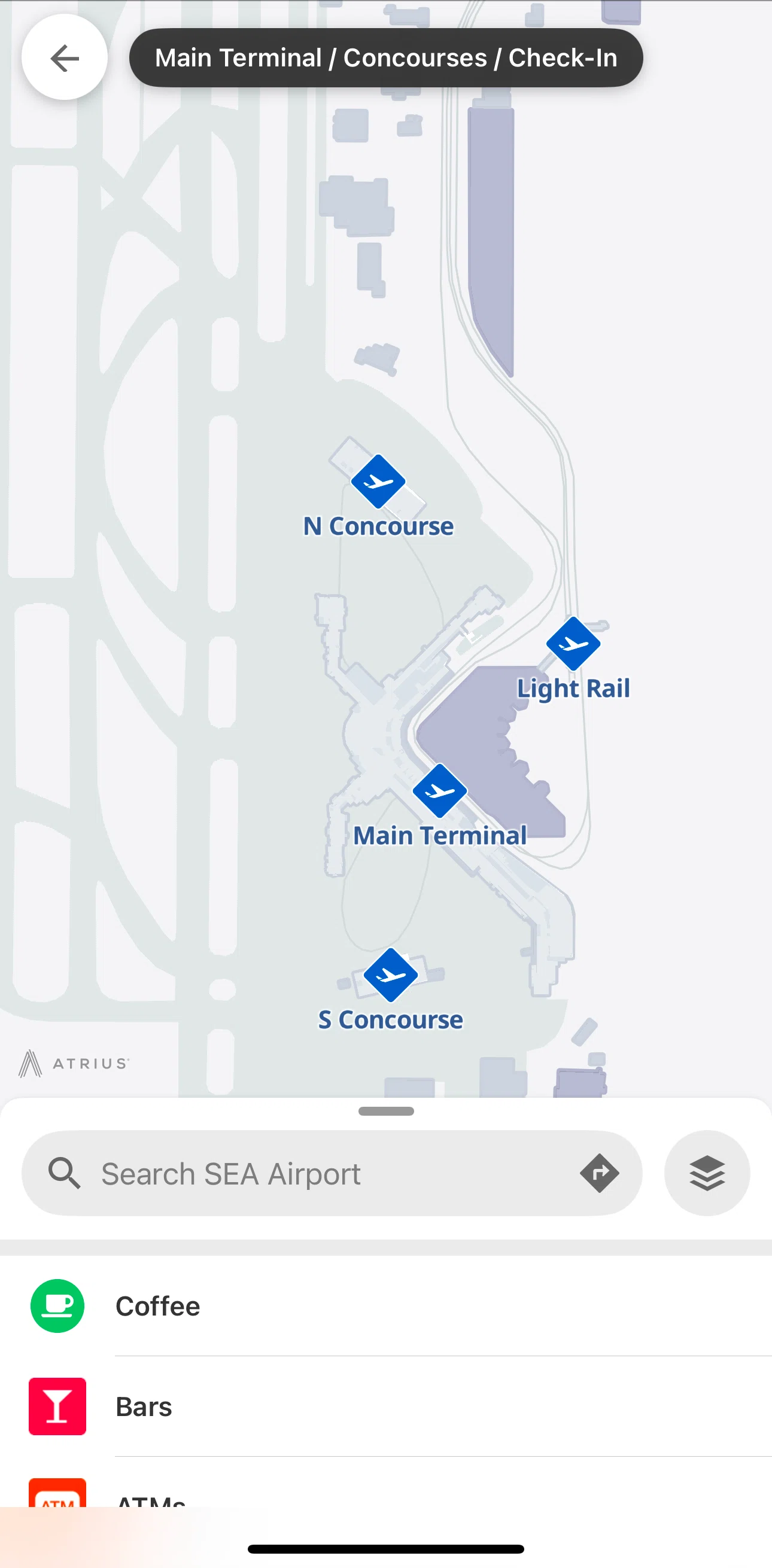American Airlines Screen screen in the Airport map details flow