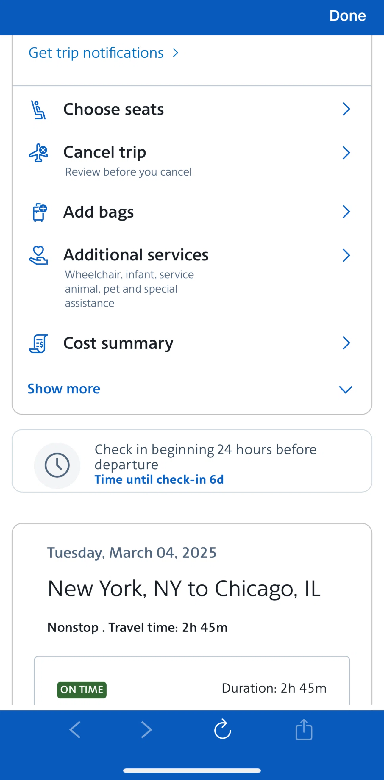 American Airlines Screen screen in the Requesting an additional service flow