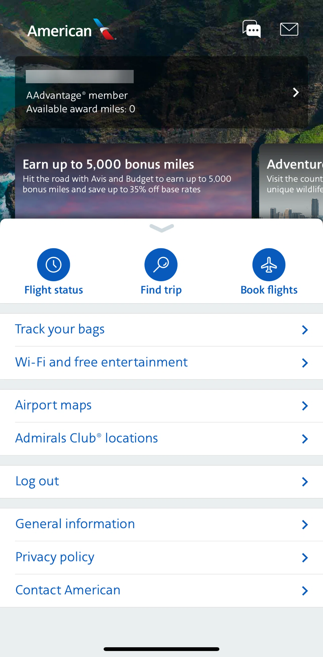 American Airlines Screen screen in the Searching an Admirals Club location flow