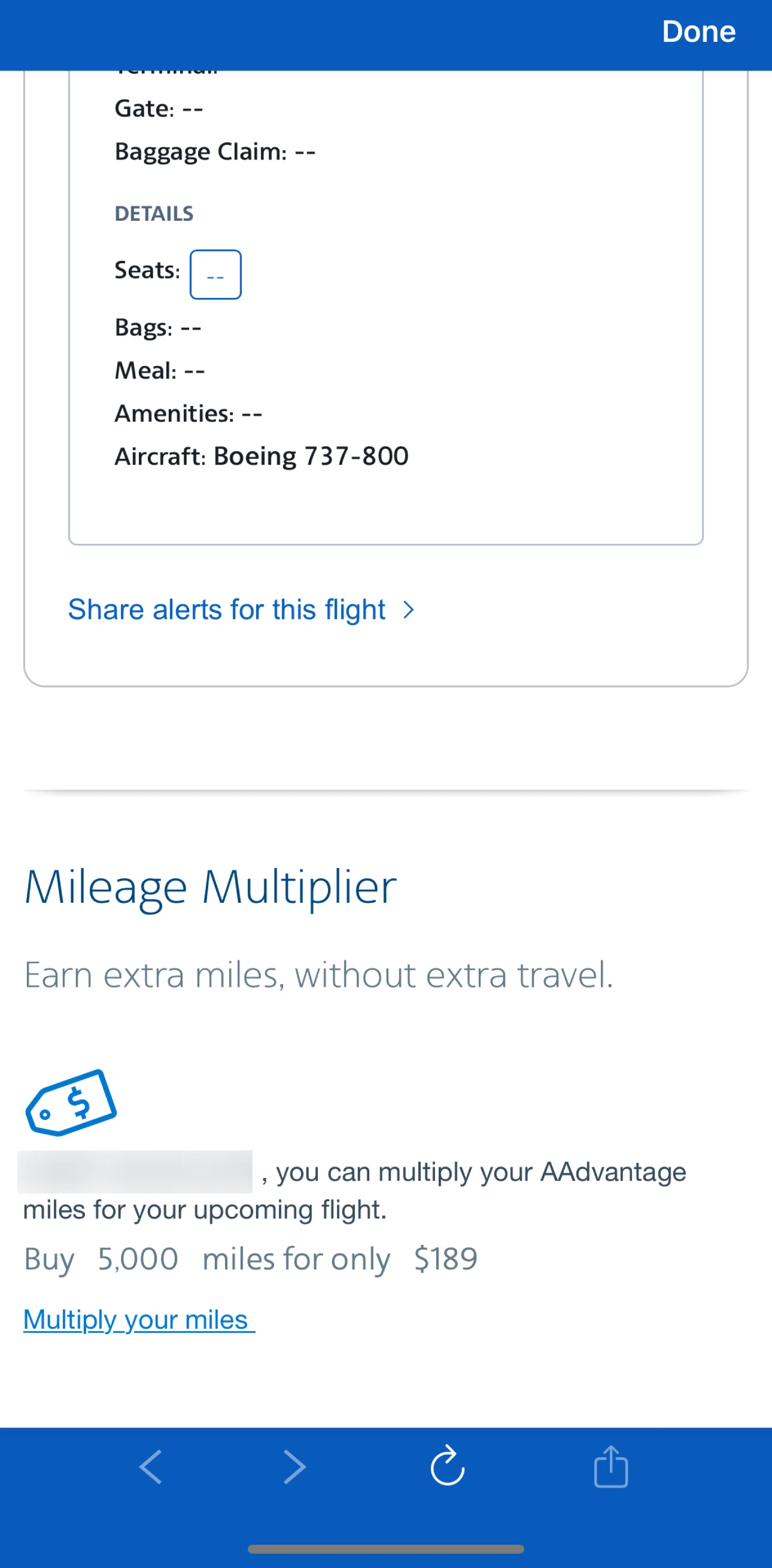 American Airlines Screen screen in the Setting up flight notification flow