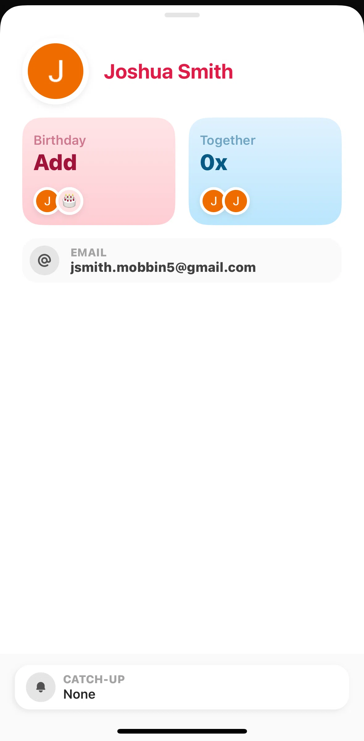 Amie Screen screen in the Adding birthday flow