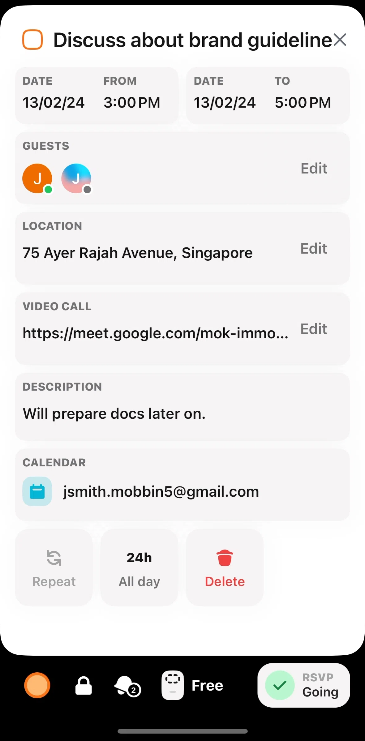 Amie Screen screen in the Copying a video call link flow