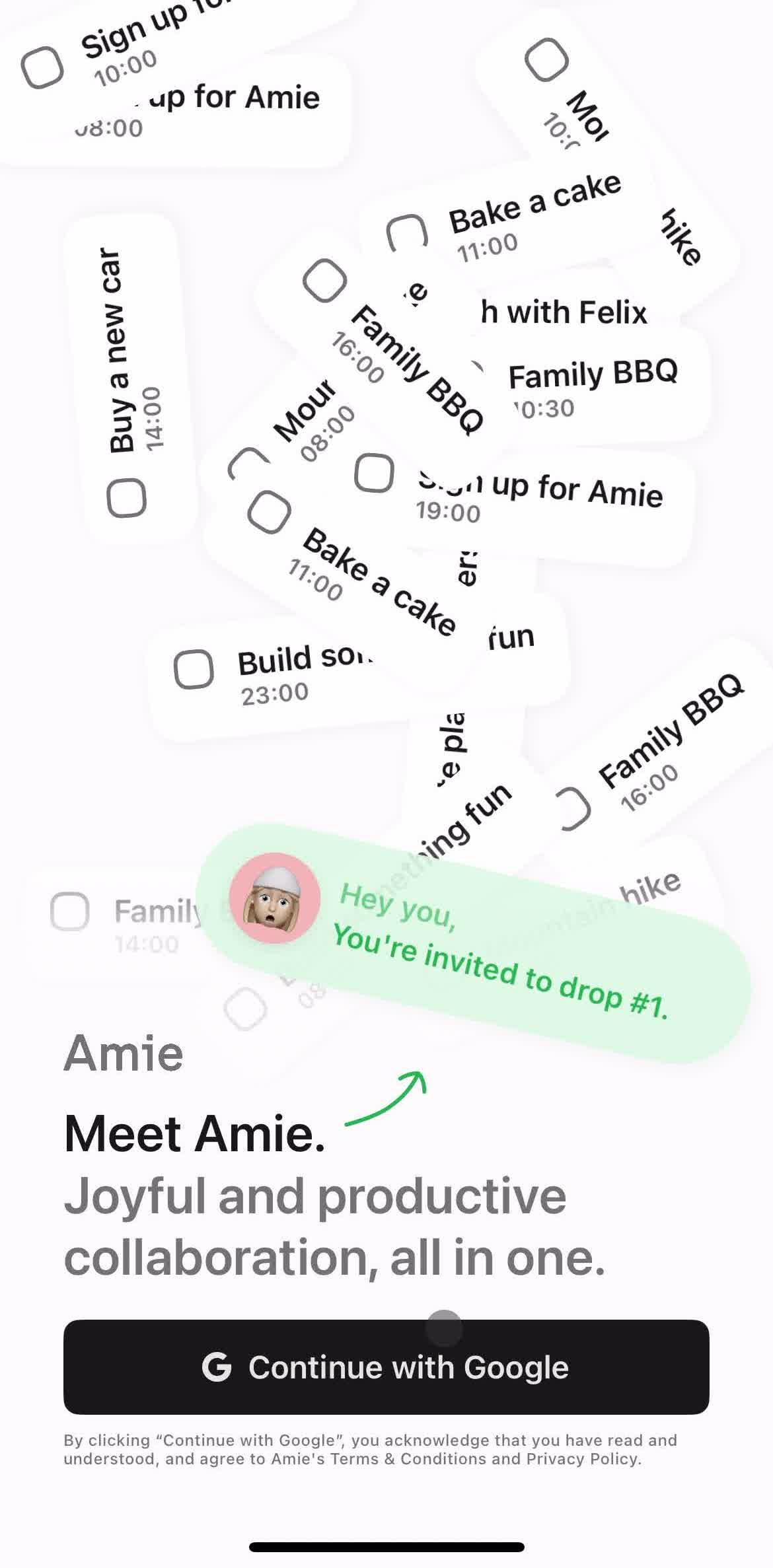 Amie Get started screen in the Onboarding flow
