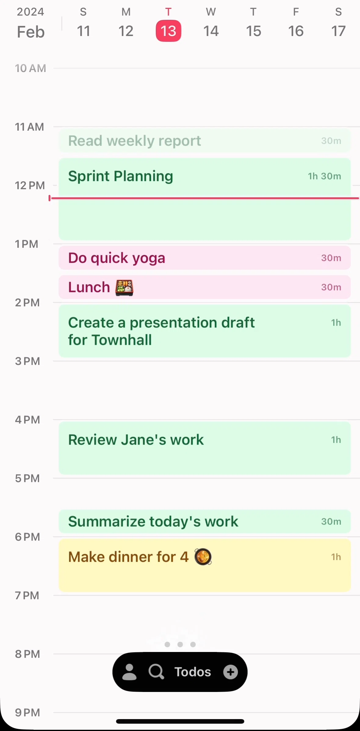 Amie Screen screen in the Switching to weekly calendar view flow