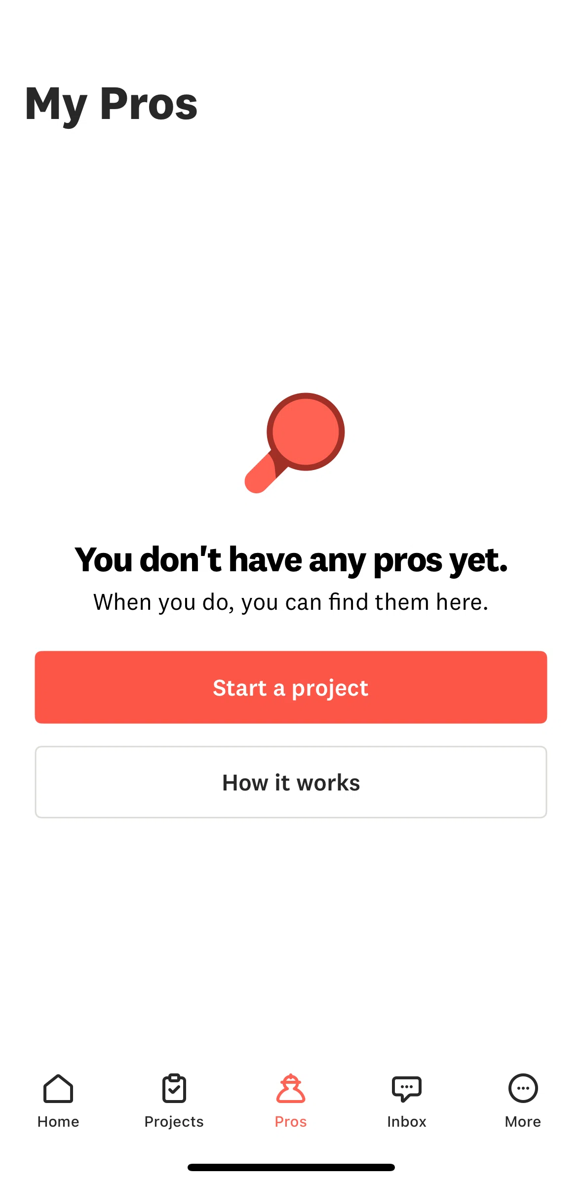 Angi Screen screen in the How My Pros works flow