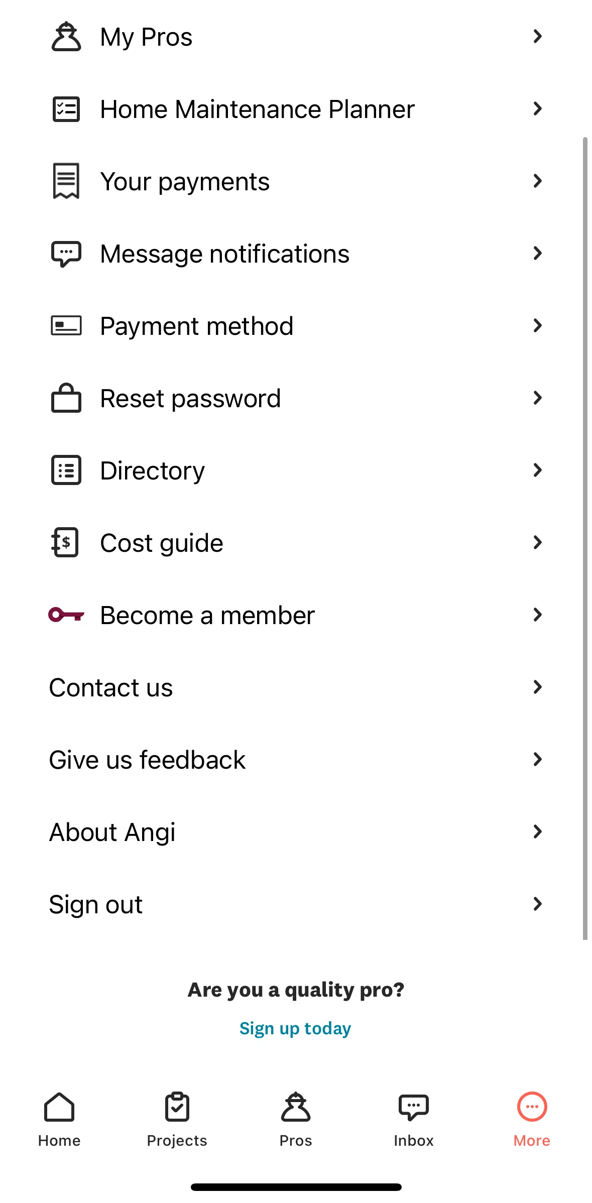 Angi Screen screen in the Logging out flow