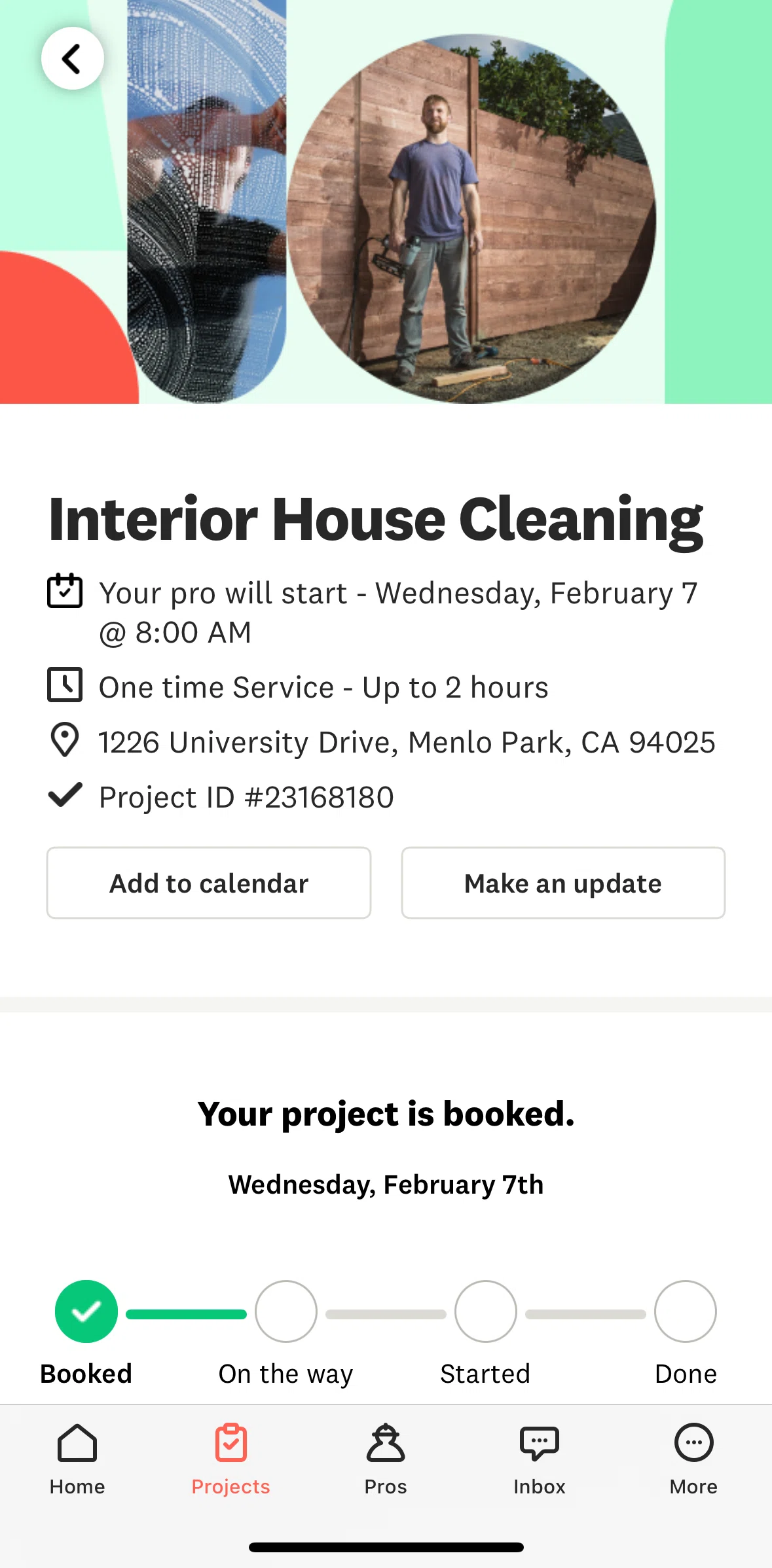 Angi Screen screen in the Manage booking flow