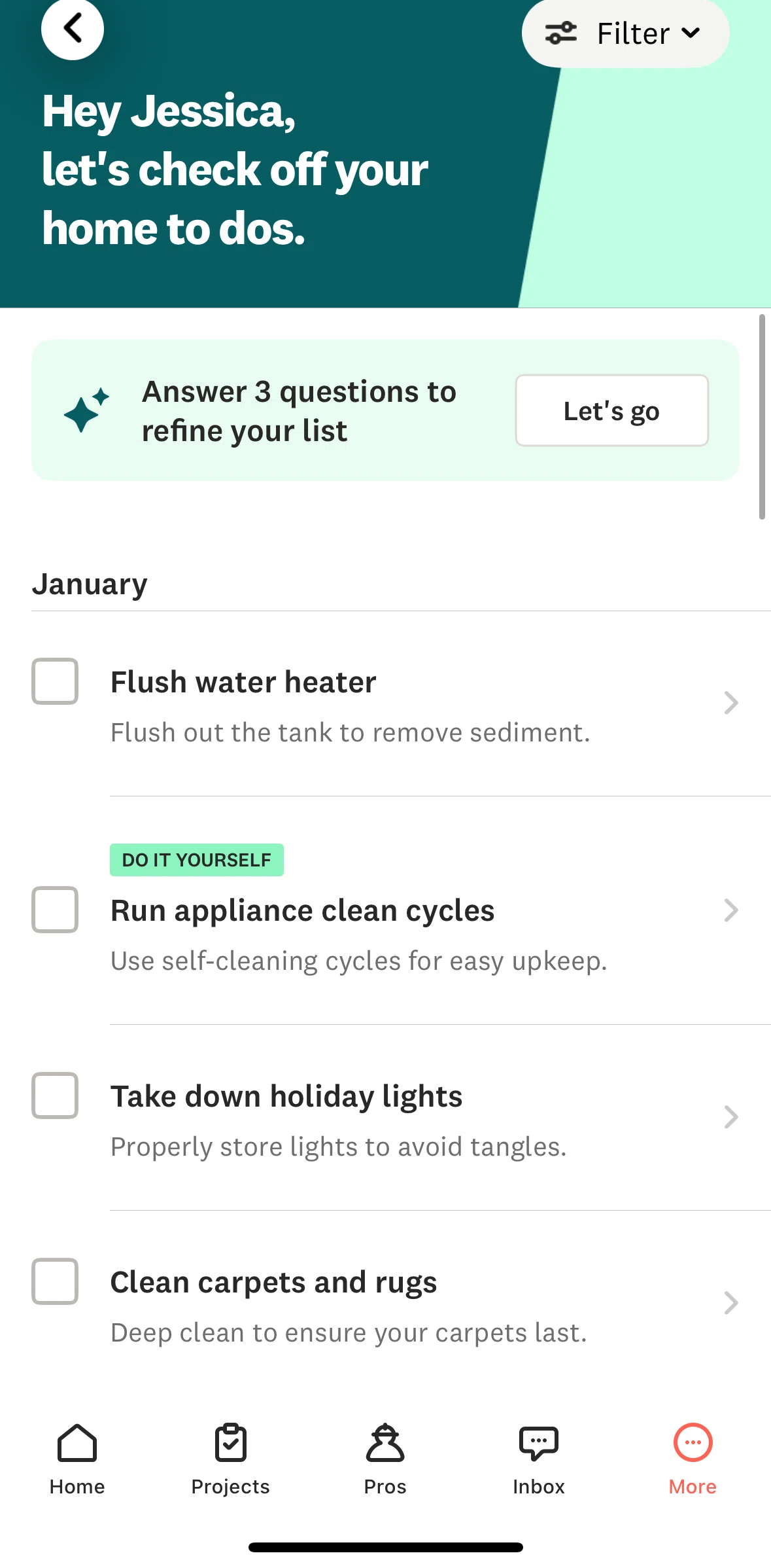 Angi Screen screen in the Refining lists flow