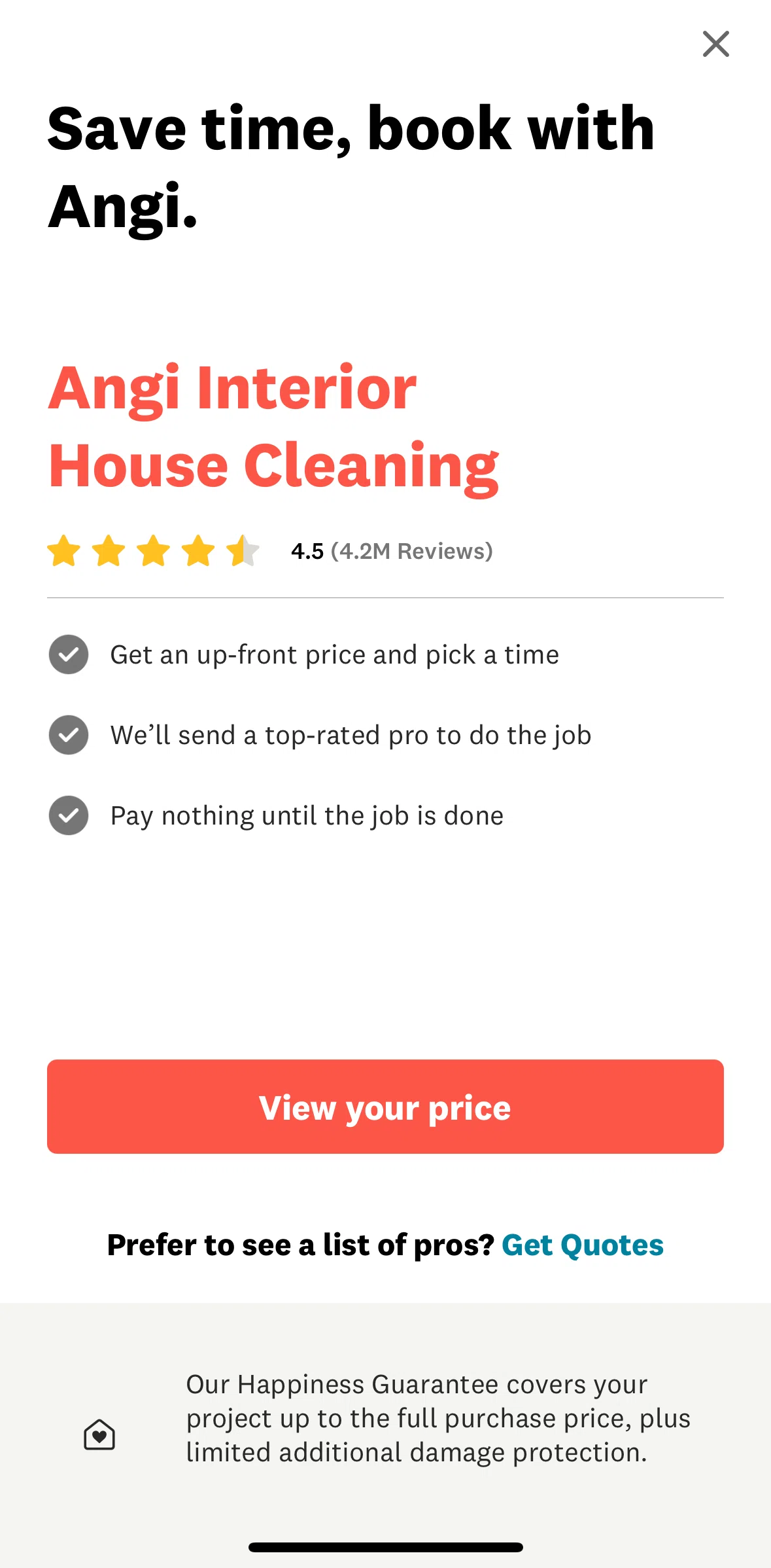 Angi Screen screen in the Requesting a quote flow