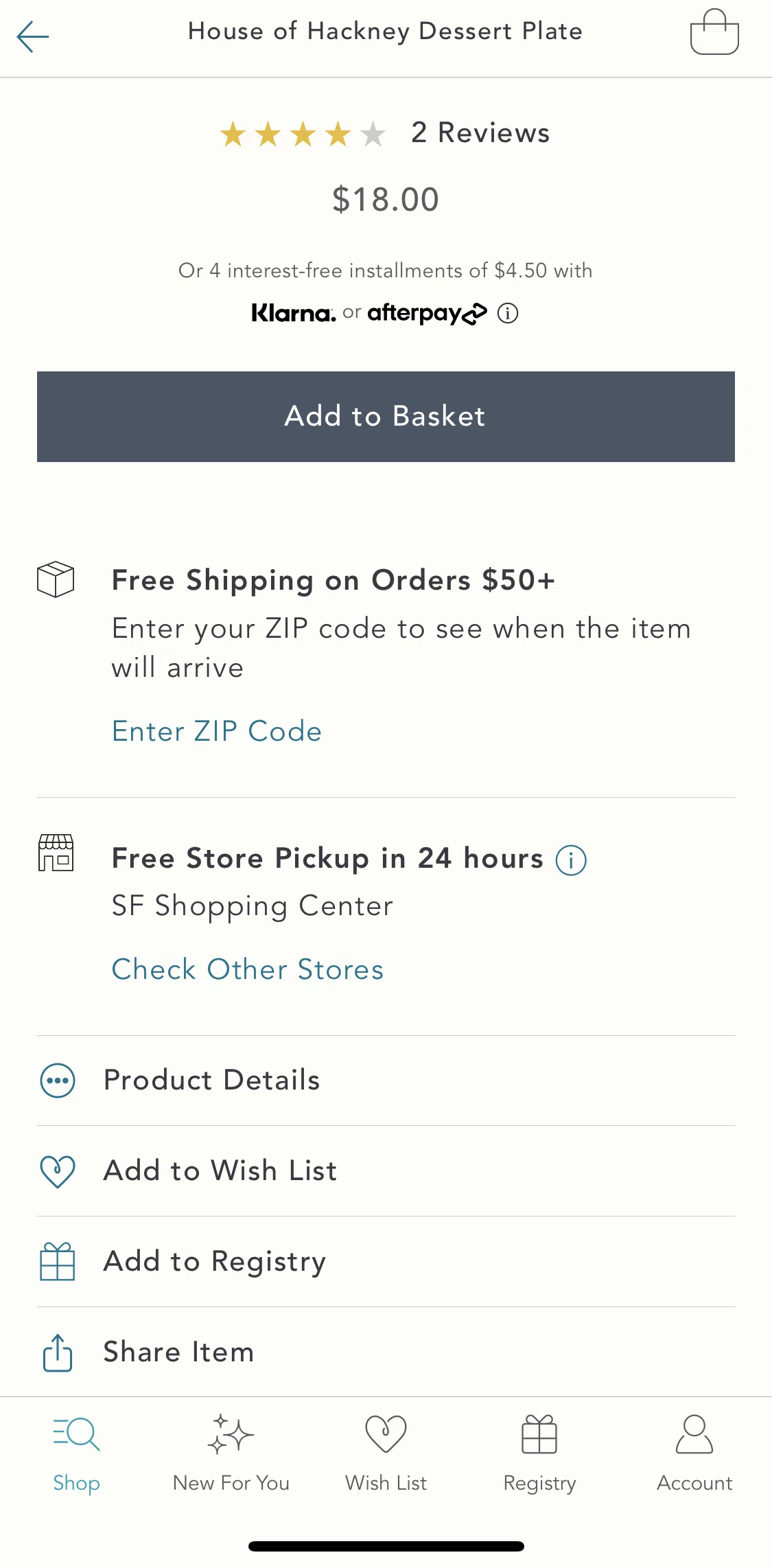 Anthropologie Screen screen in the Adding to new wishlist flow