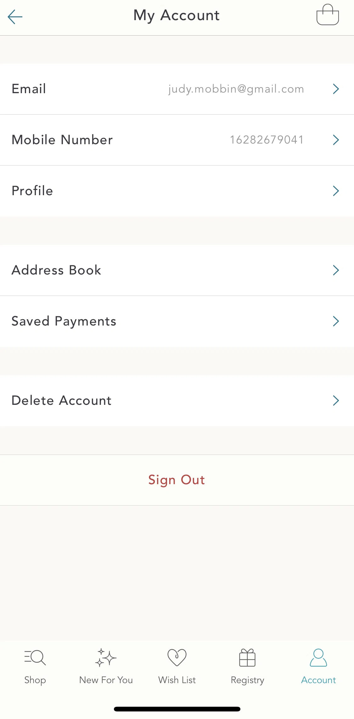 Anthropologie Screen screen in the Logging out flow