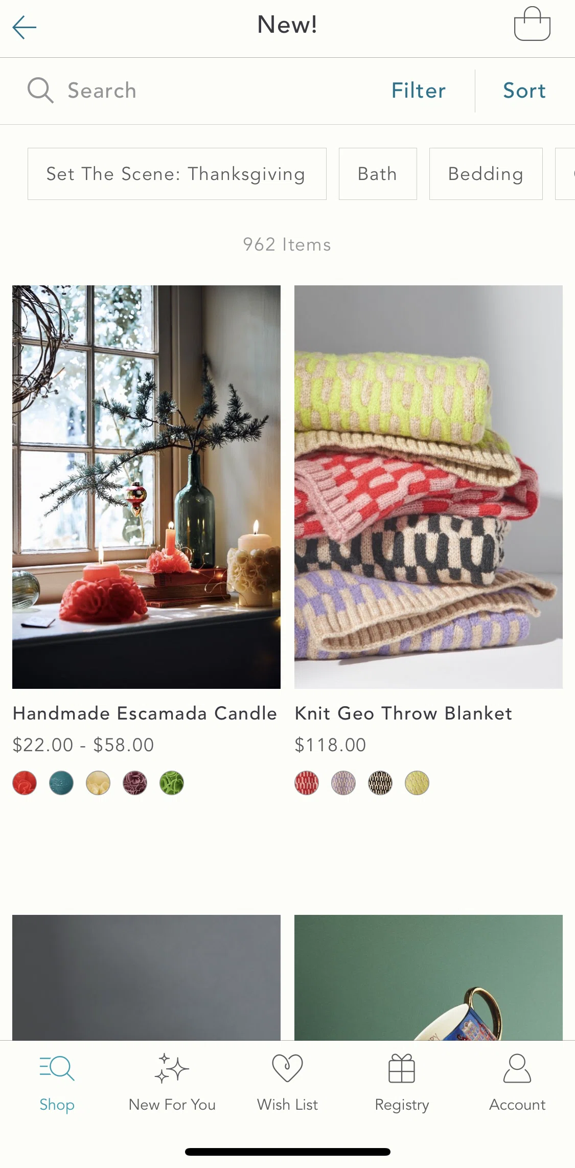 Anthropologie Screen screen in the Sorting items flow