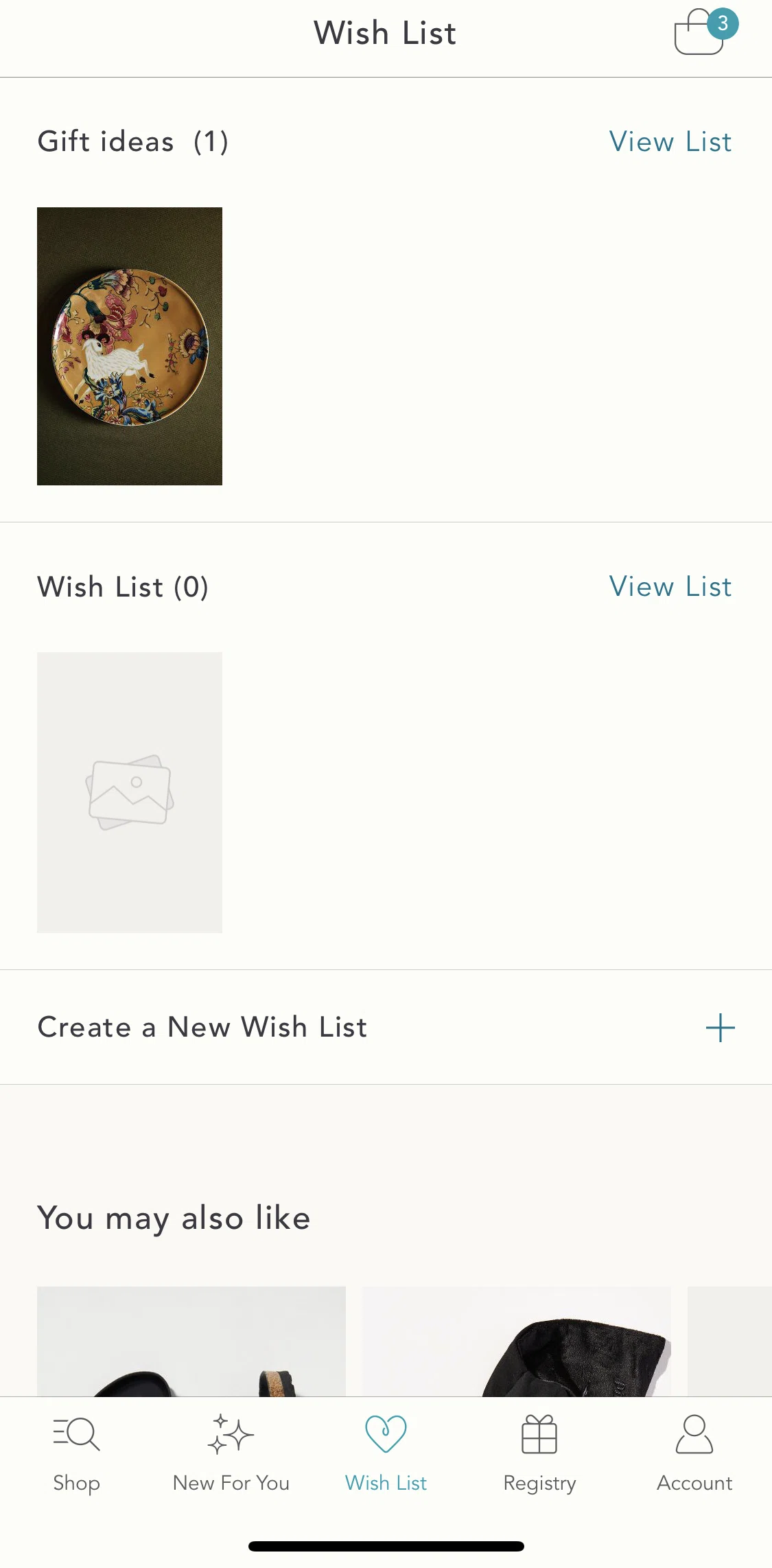 Anthropologie Screen screen in the View a wishlist collection flow