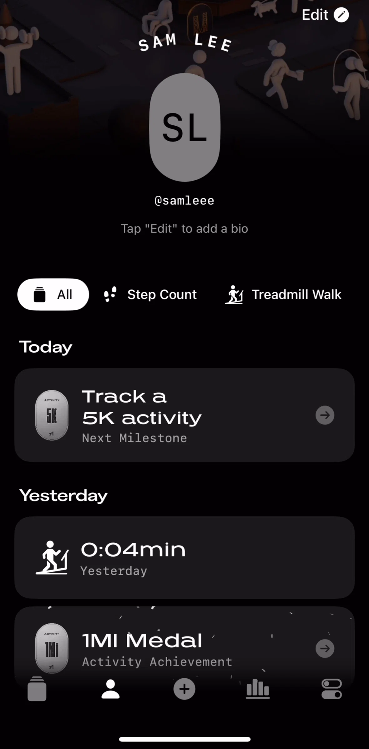 Any Distance Screen screen in the Adding a bio flow