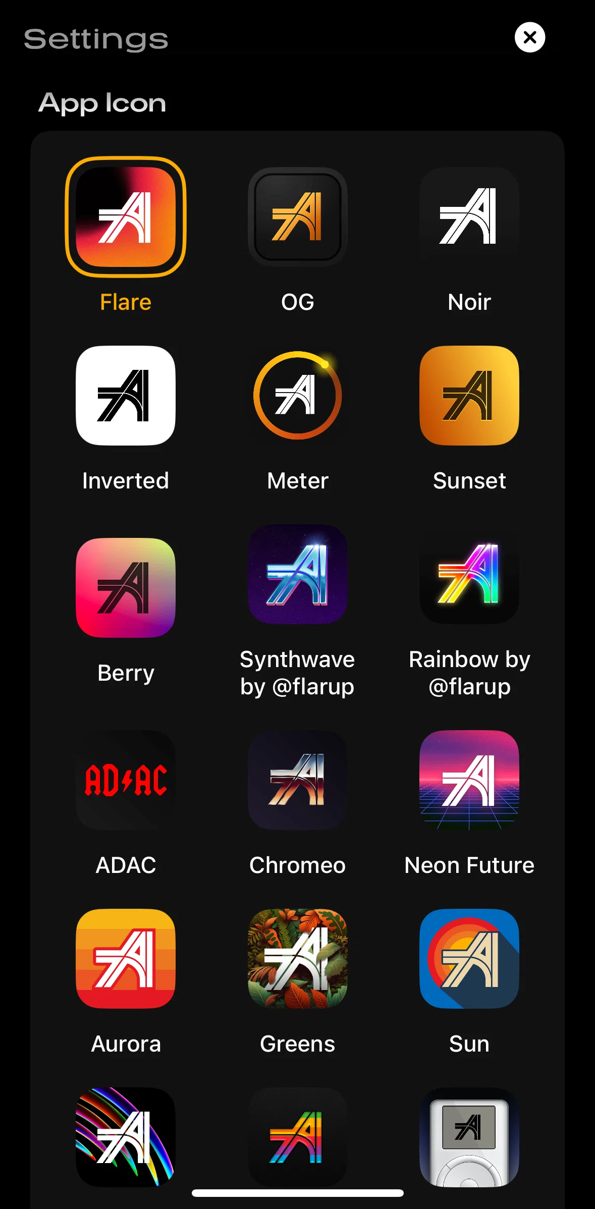 Any Distance Screen screen in the Changing app icon flow