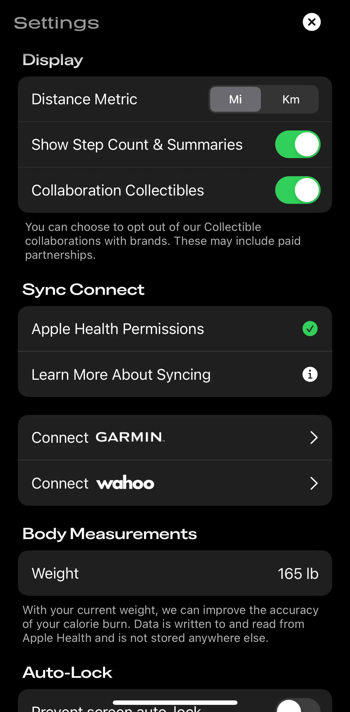 Any Distance Screen screen in the Connect to Garmin flow