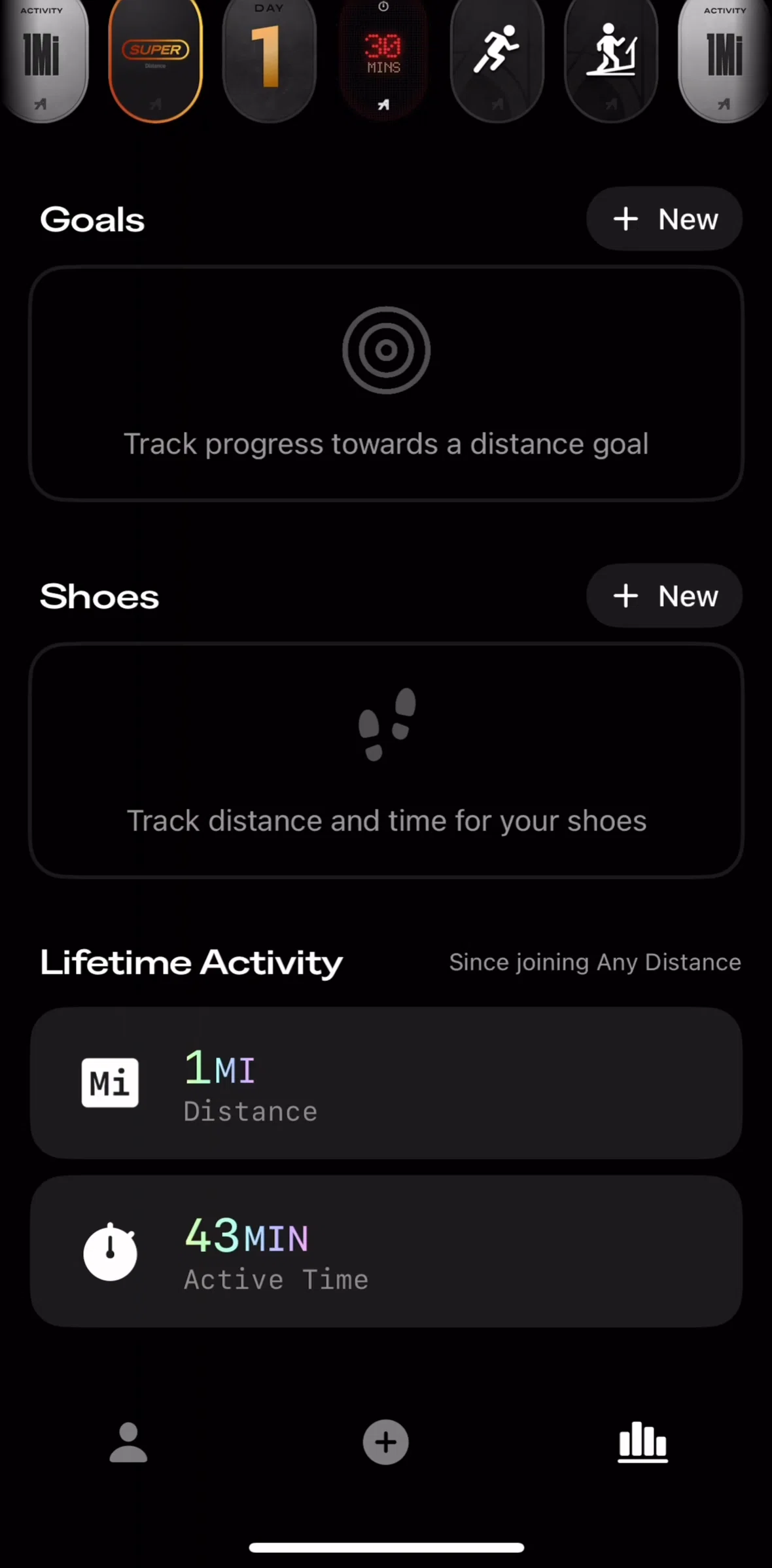 Any Distance Screen screen in the Creating a goal flow