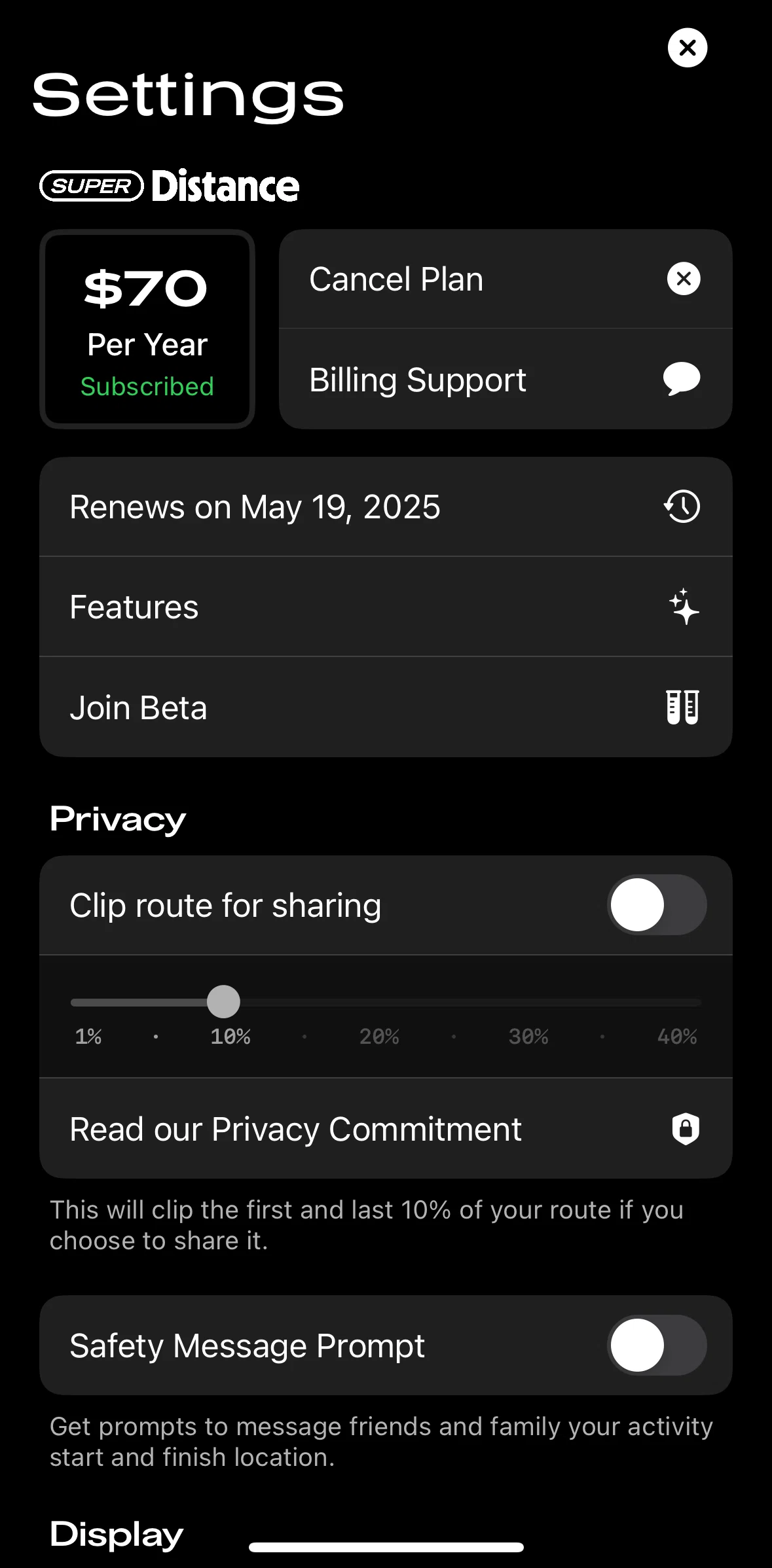 Any Distance Screen screen in the Enabling clip route flow