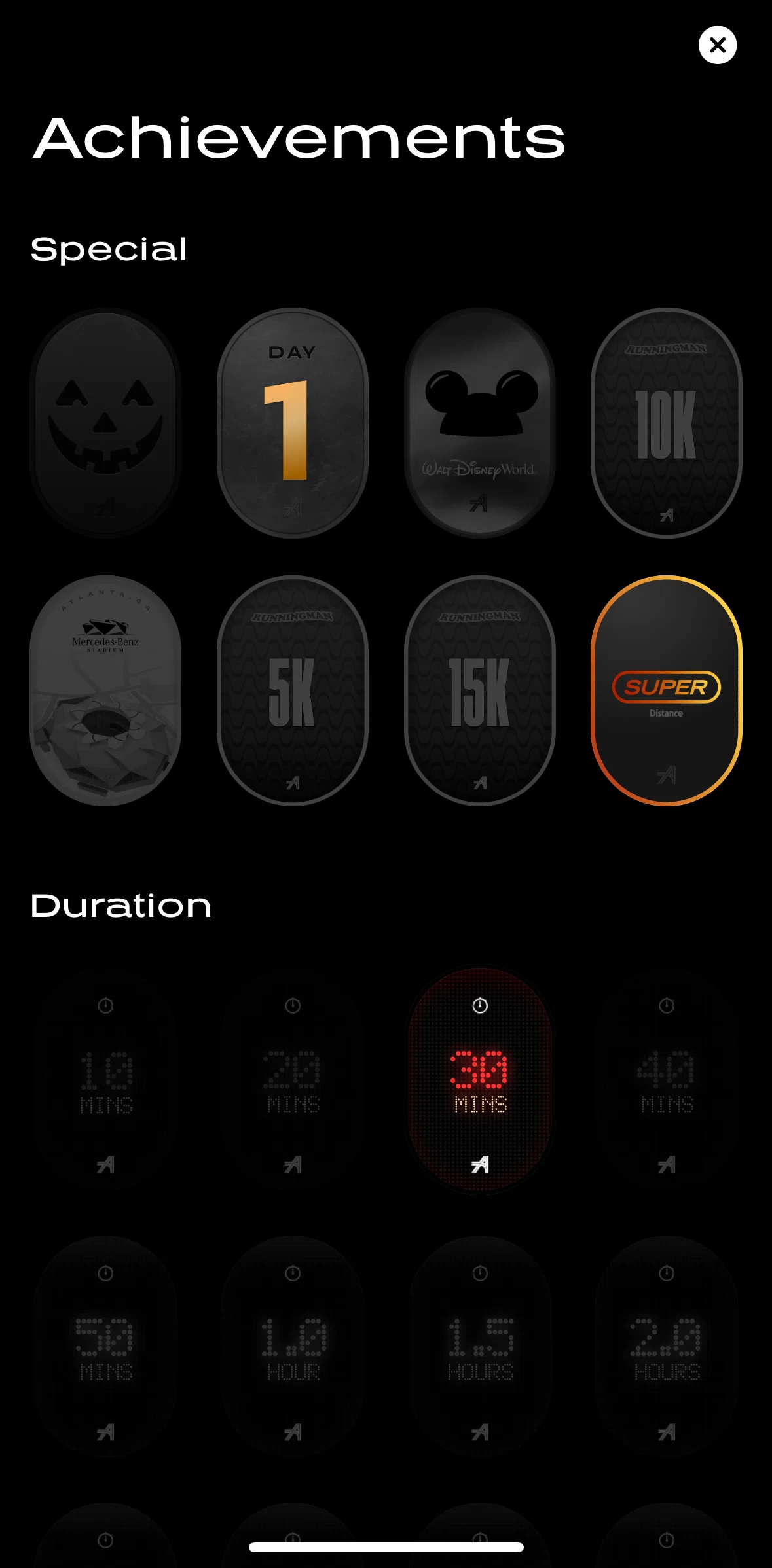 Any Distance Screen screen in the Locked achievement flow