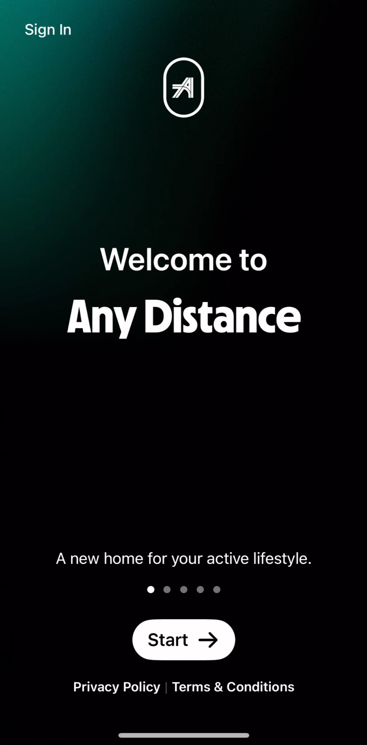 Any Distance Screen screen in the Logging in flow