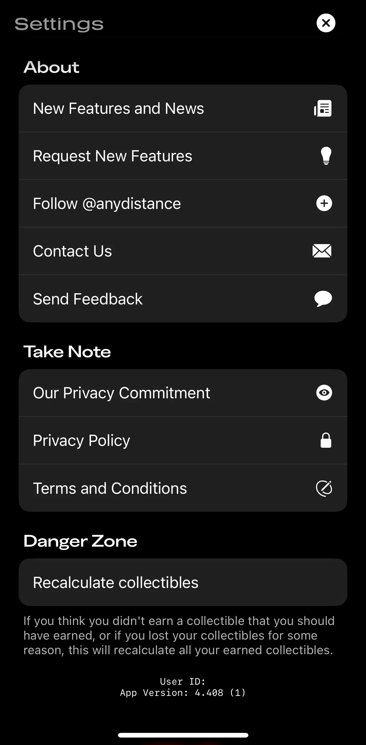 Any Distance Screen screen in the Recalculating collectibles flow