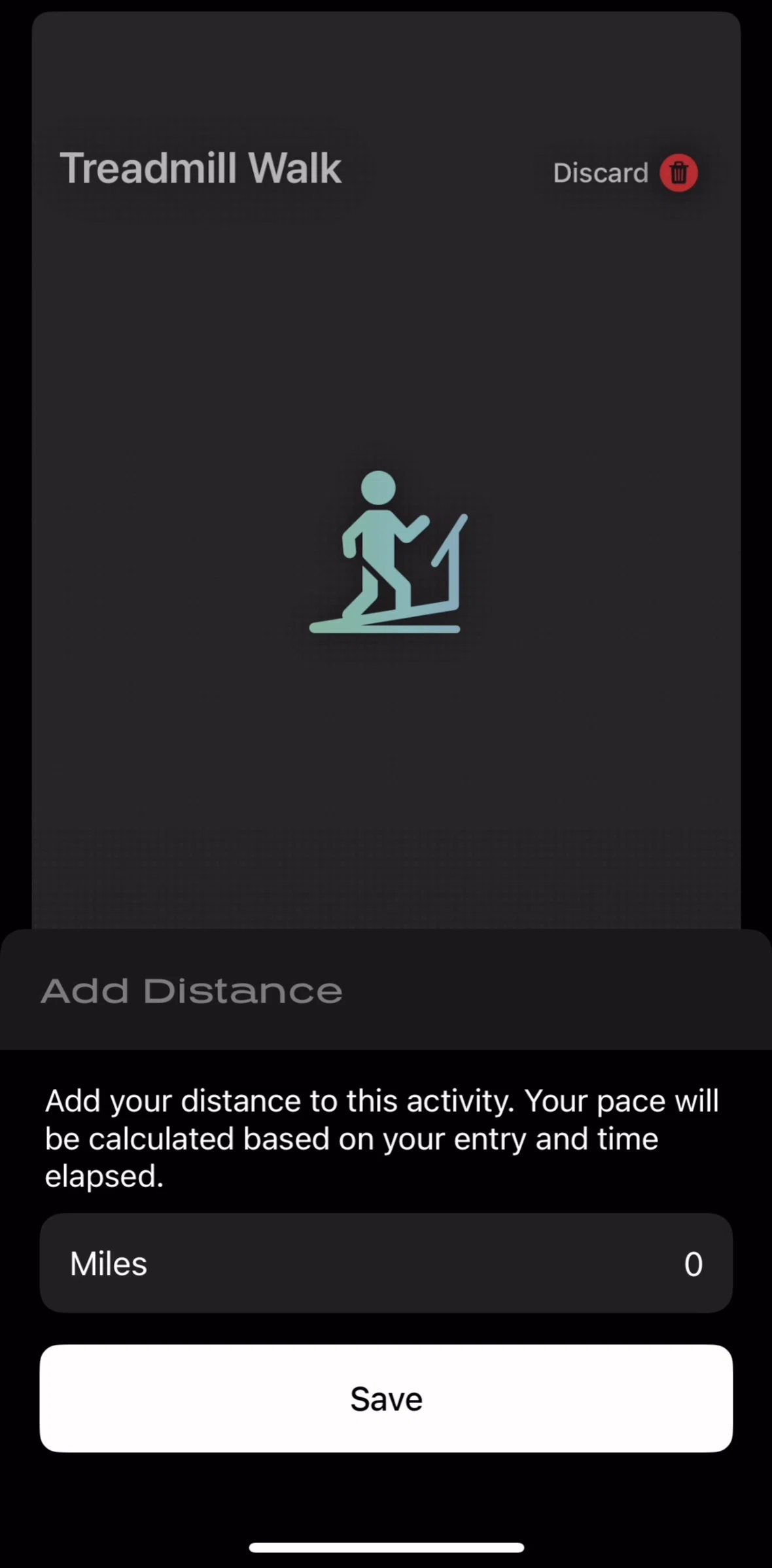 Any Distance Screen screen in the Saving an activity flow